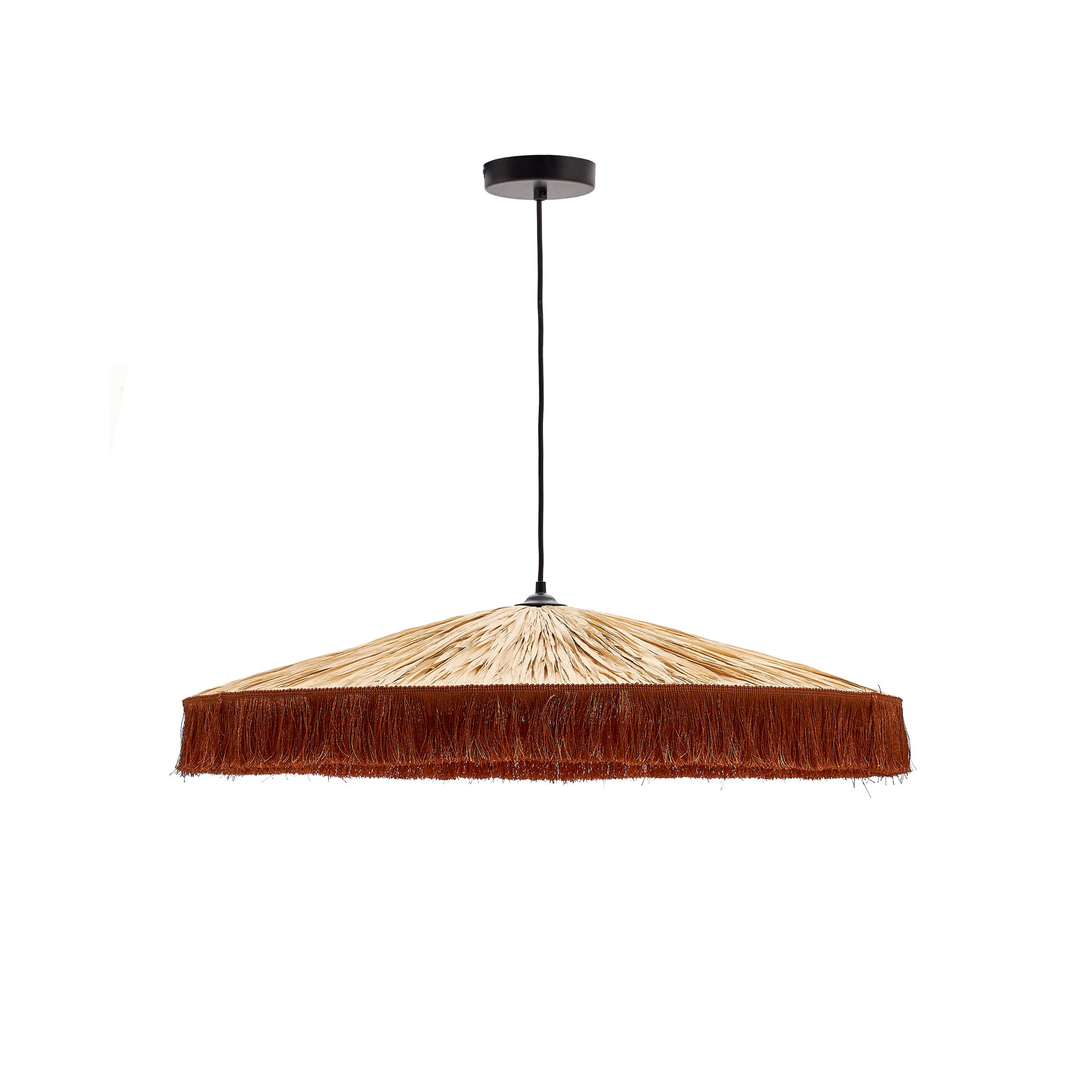 Pollensa ceiling lamp in natural raffia and terracotta fringes, Ø 75 cm - Product Image