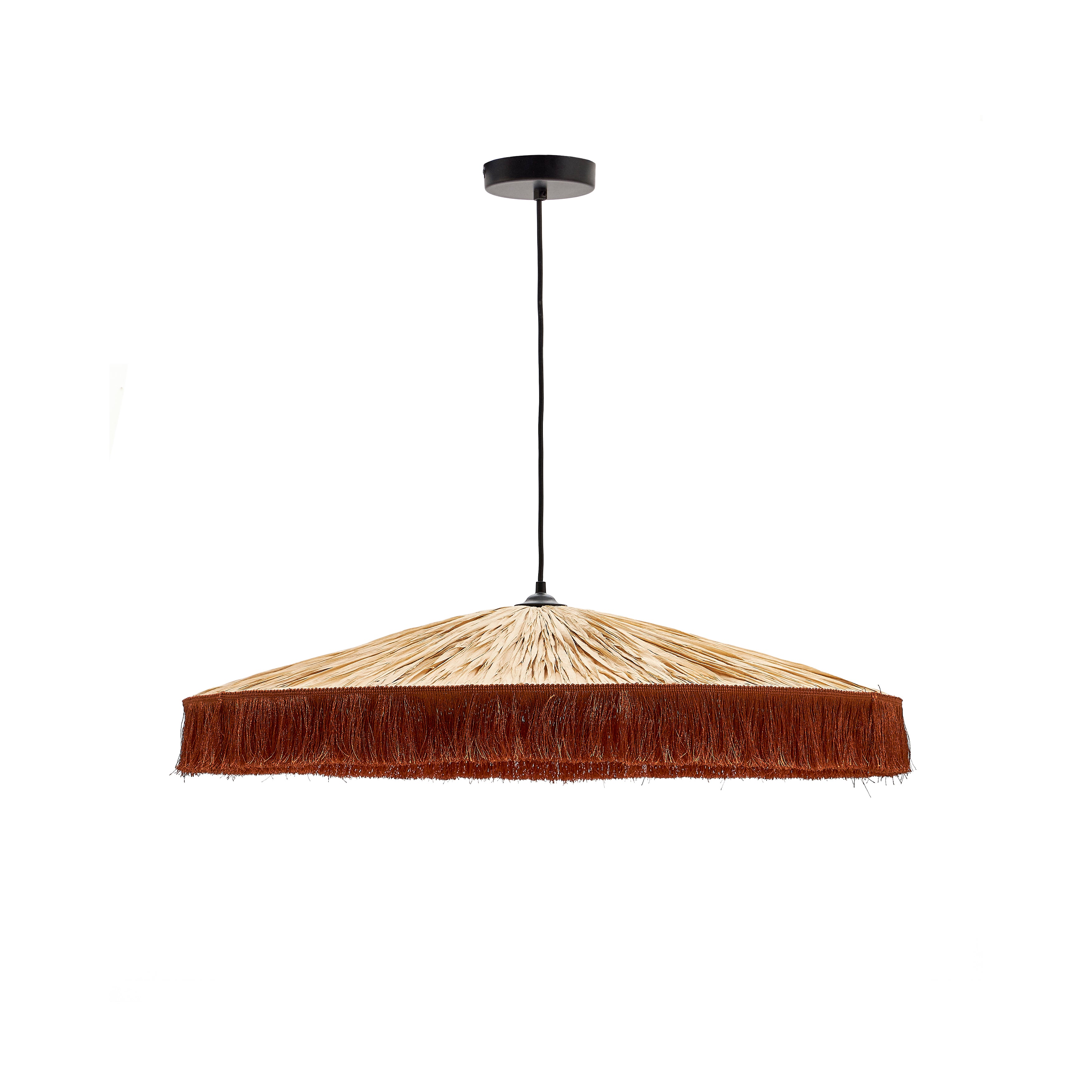 Pollensa ceiling lamp in natural raffia and terracotta fringes, Ø 75 cm - Product Image