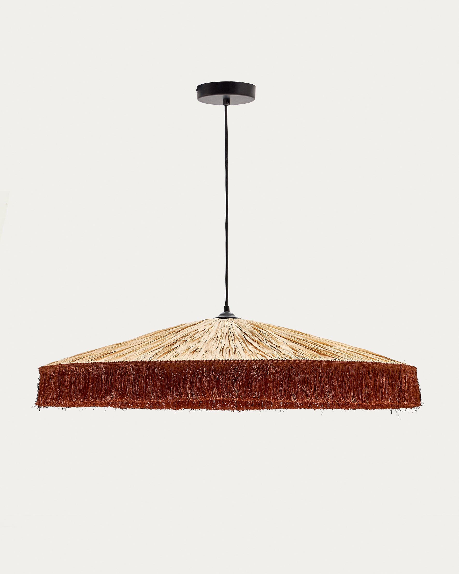 Pollensa ceiling lamp in natural raffia and terracotta fringes, Ø 75 cm - Product View
