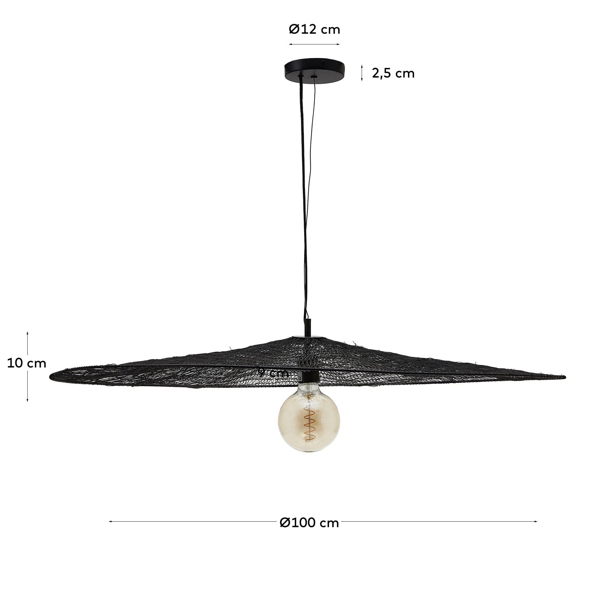 Makai metal ceiling lamp with black finish Ø 100 cm - Measurements