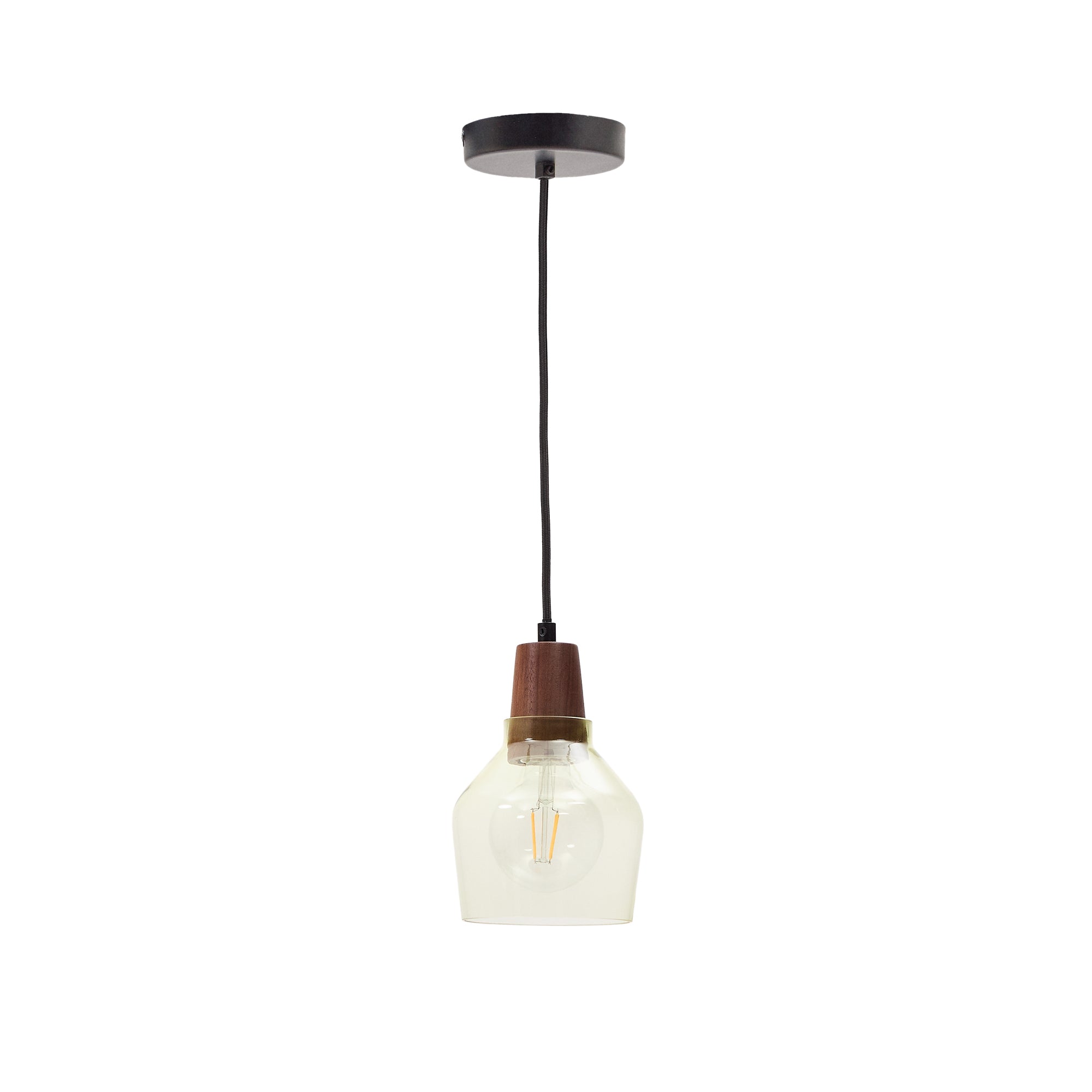 Silex green glass and walnut ceiling lamp, Ø 13 cm - Product Image