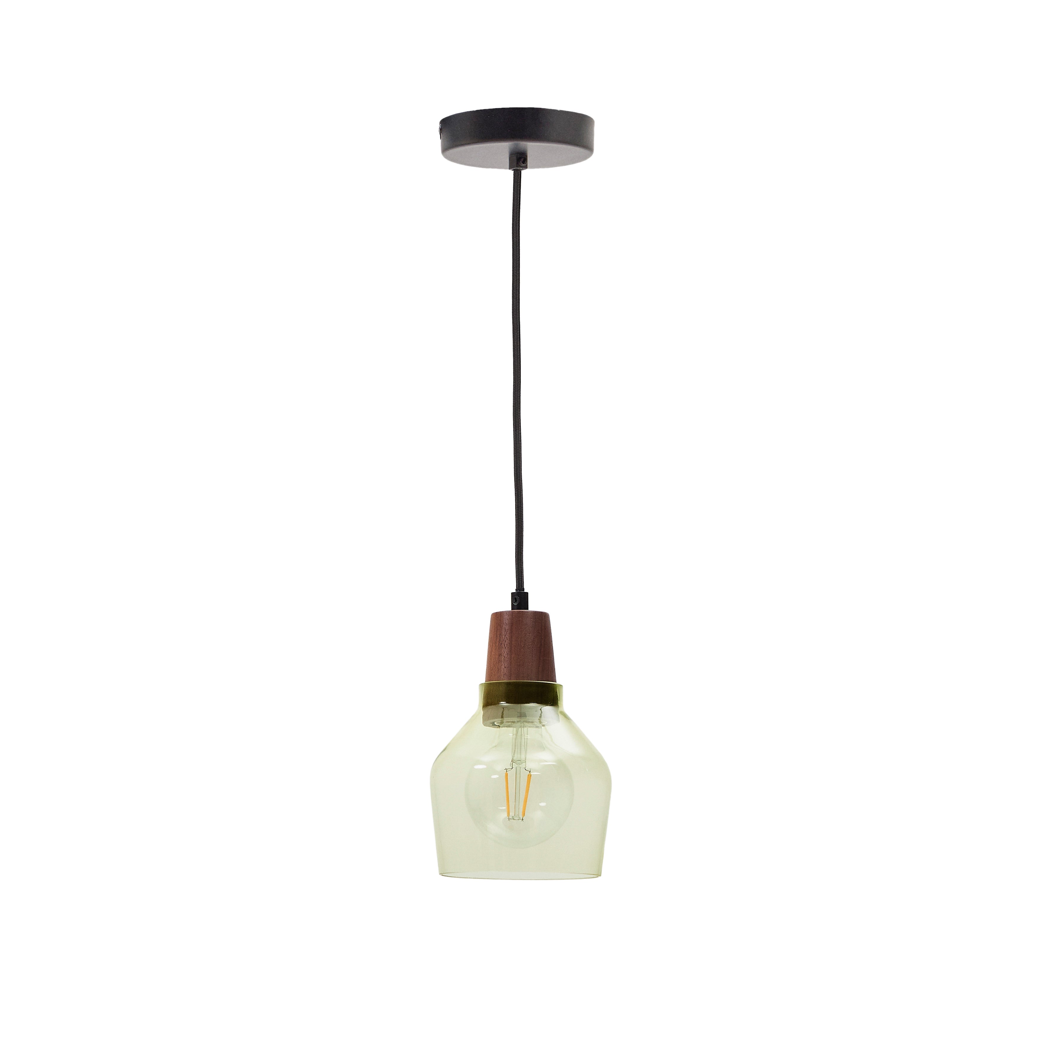 Silex green glass and walnut ceiling lamp, Ø 13 cm - Product Image