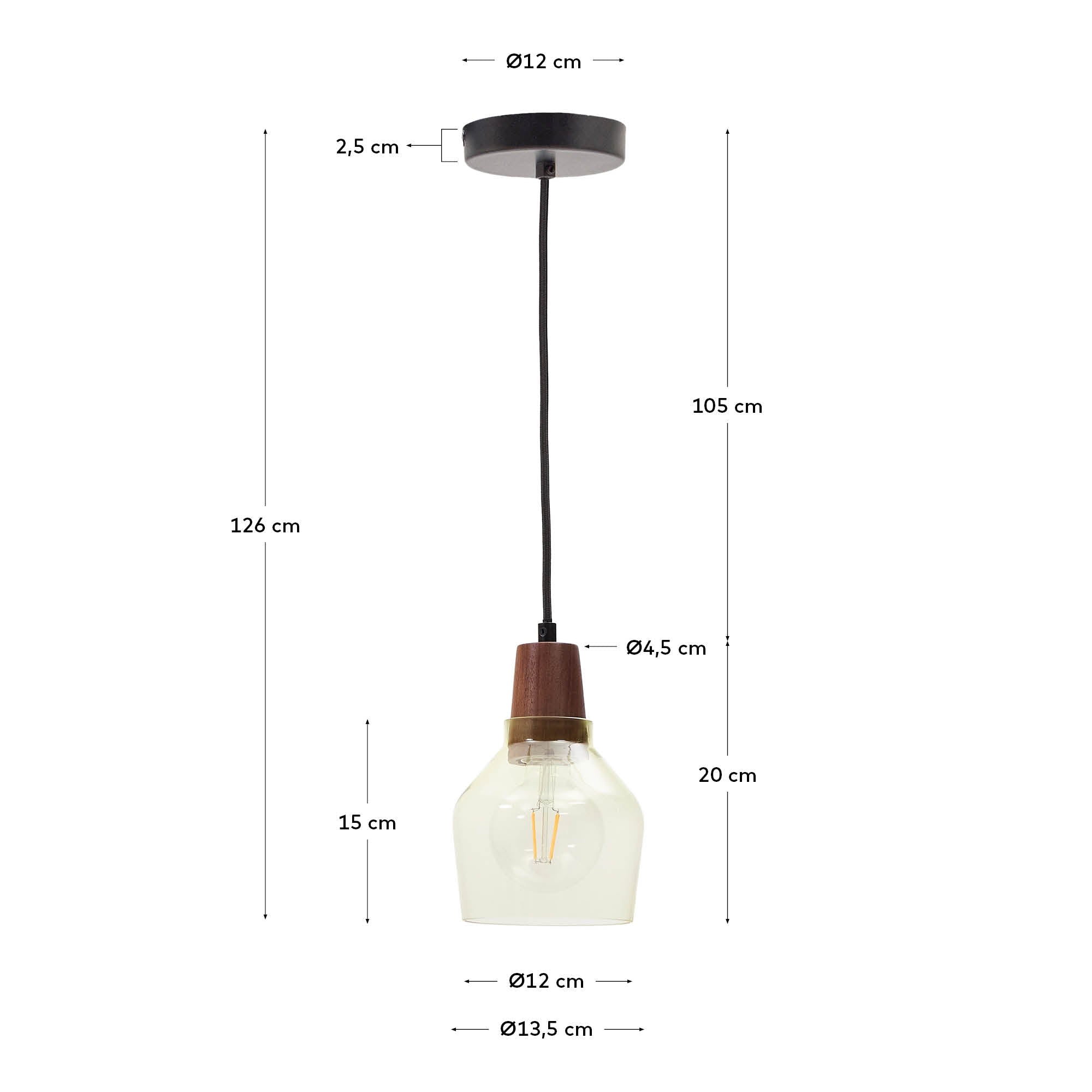 Silex green glass and walnut ceiling lamp, Ø 13 cm - Measurements