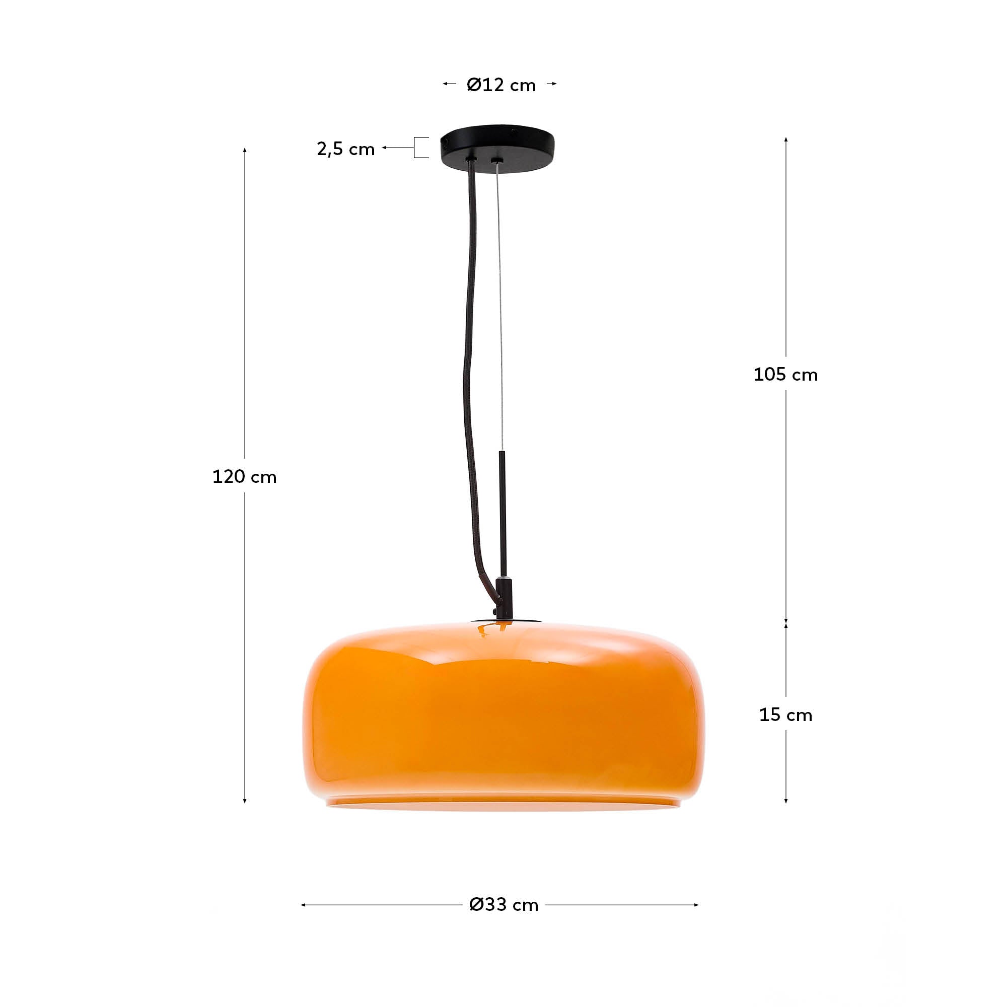 Reig orange glass ceiling lamp, Ø 38 cm - Measurements