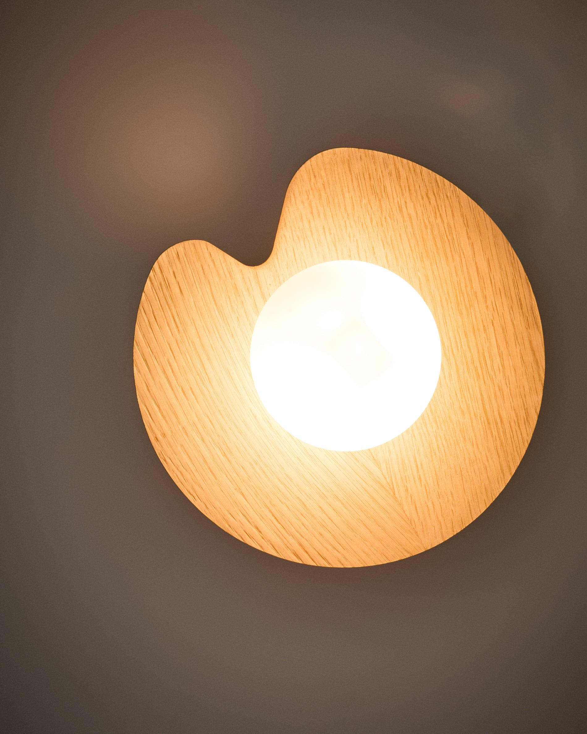Wilara oak veneer wall-mounted light fixture with 1 smoked glass ball - Detail