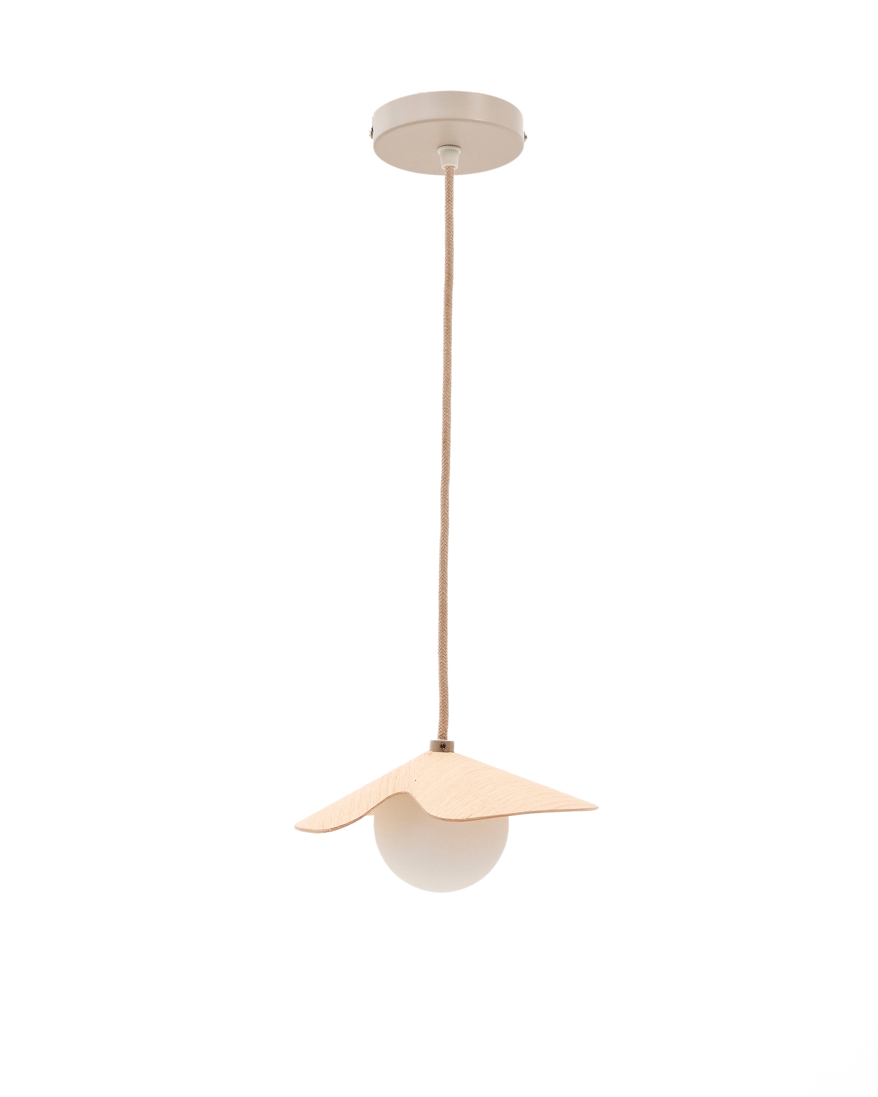 Wilara oak veneer ceiling lamp with 1 white smoked glass ball - Product Image