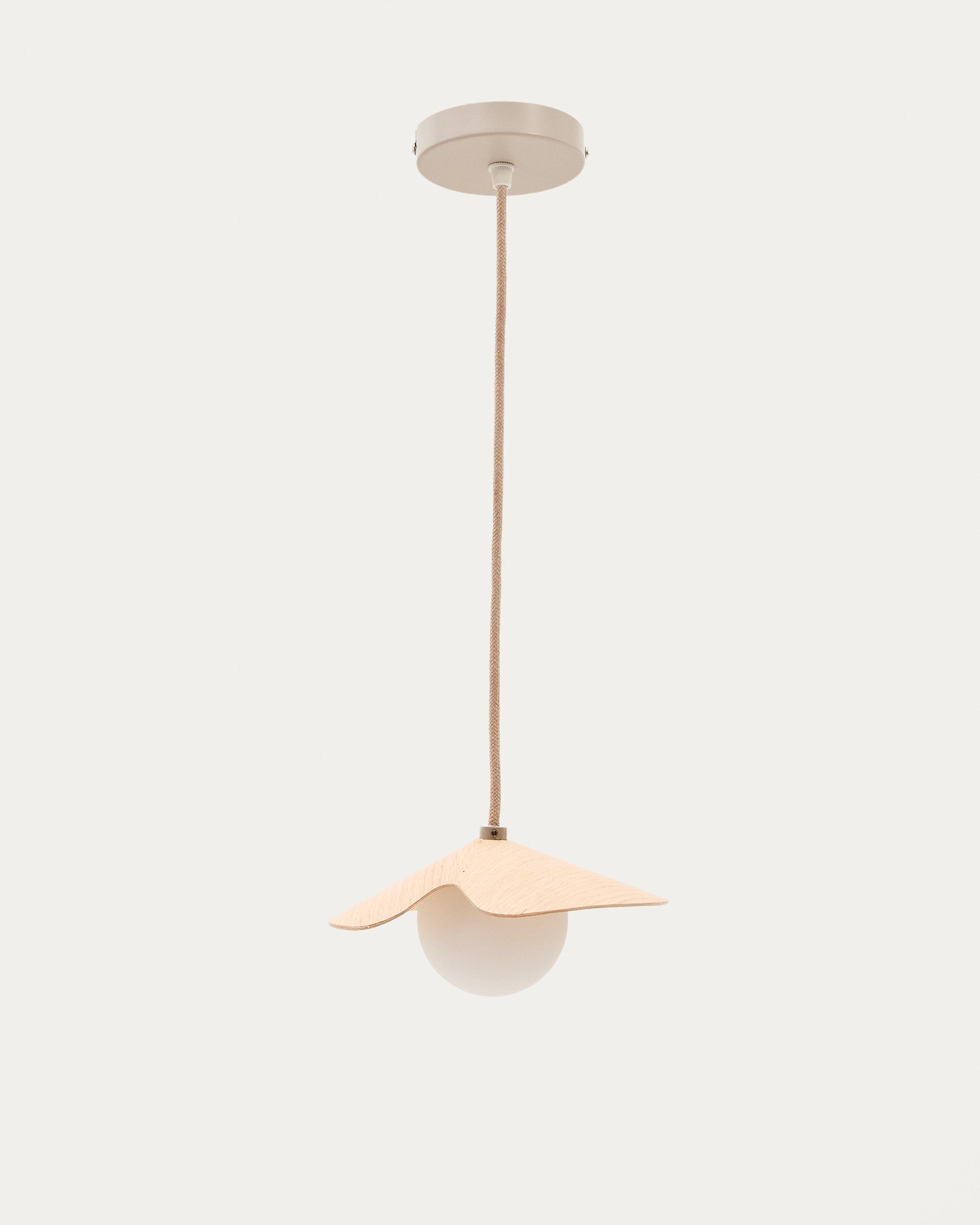 Wilara oak veneer ceiling lamp with 1 white smoked glass ball - Product View