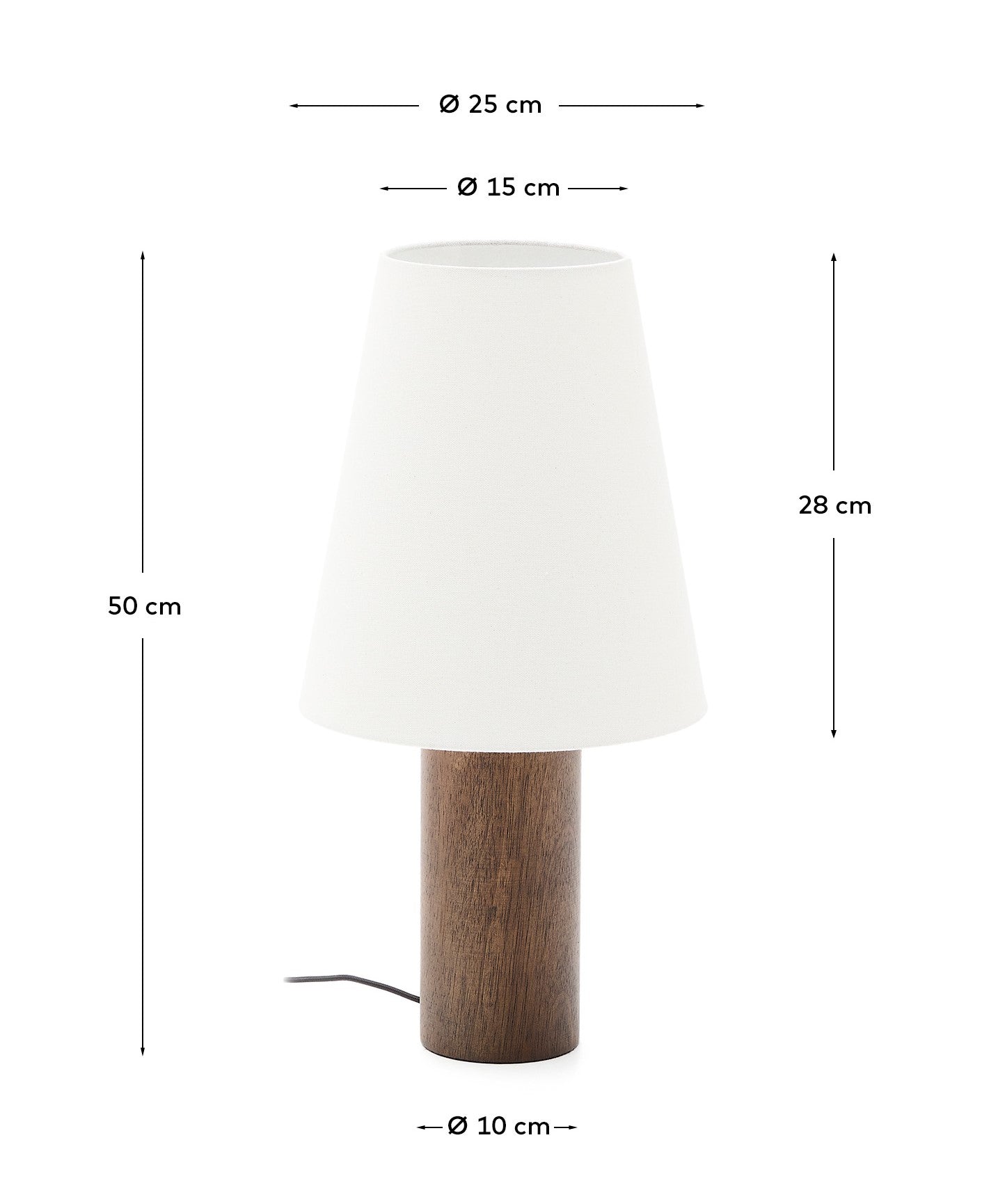 Marga table lamp made from solid rubber wood with dark finish - Measurements