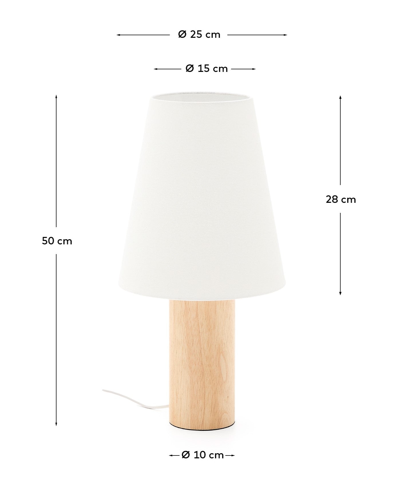 Marga table lamp made from solid rubber wood with natural finish - Measurements