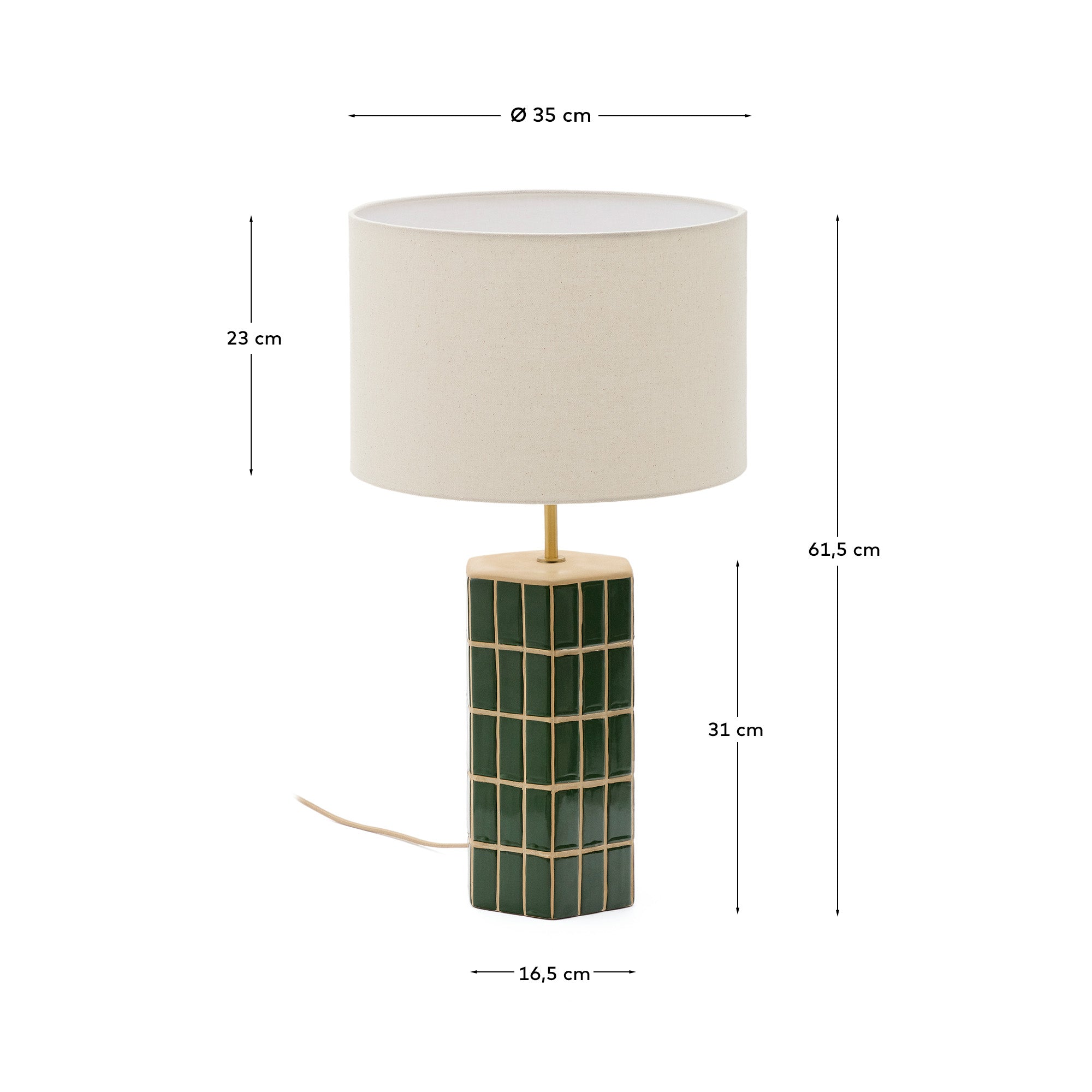 Rue green ceramic table lamp - Measurements