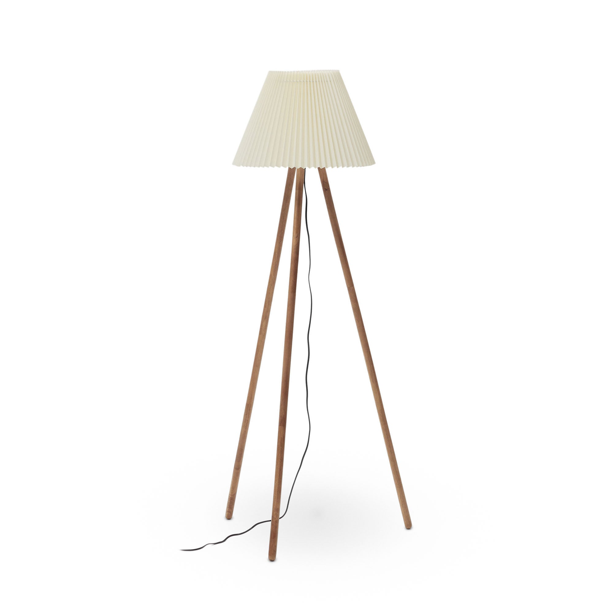 Benicarlo floor lamp in solid rubber wood with a natural, beige finish - Product Image