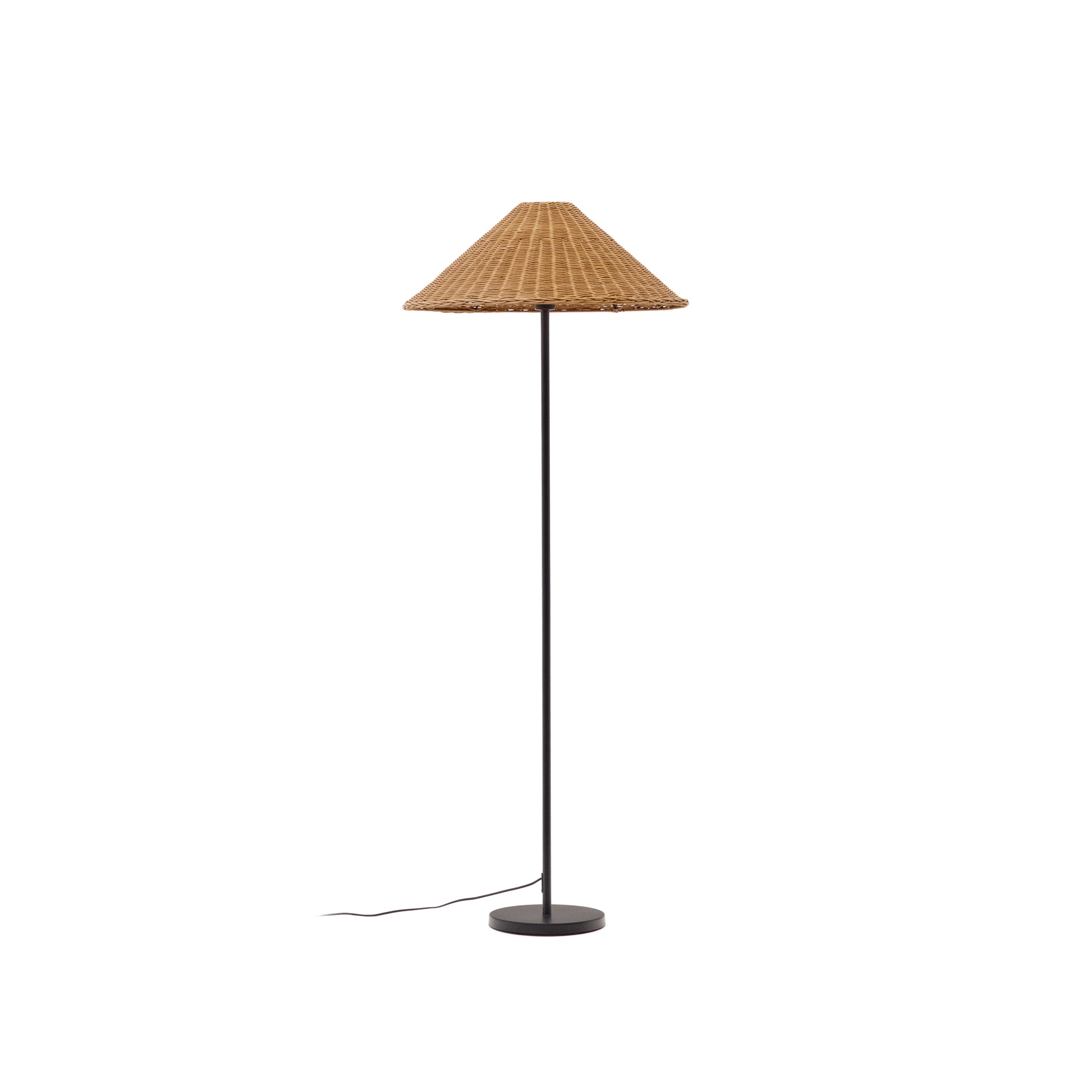 Urania floor lamp in rattan and metal with black painted finished - Product Image