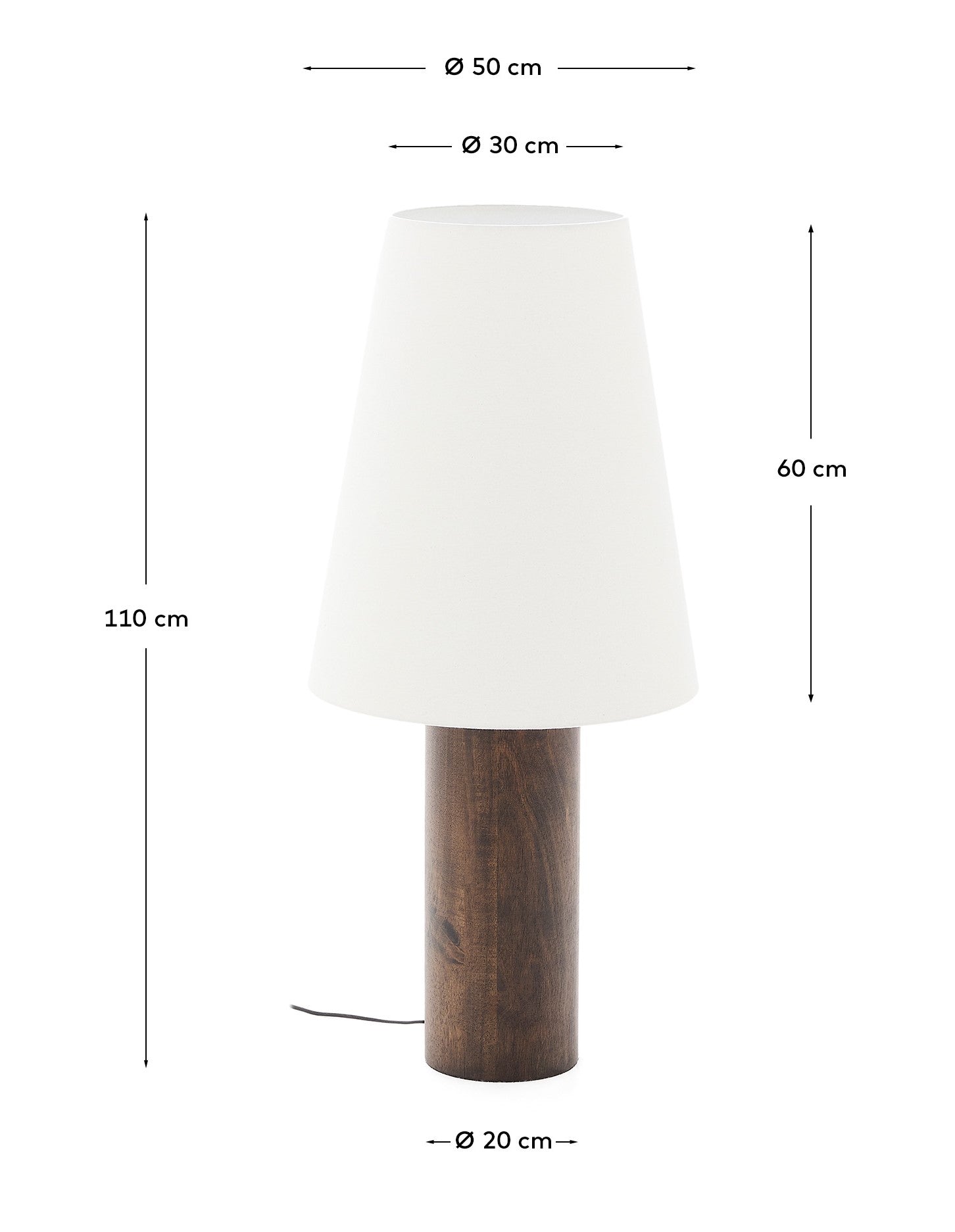 Marga floor lamp made from solid rubber wood with dark finish - Measurements