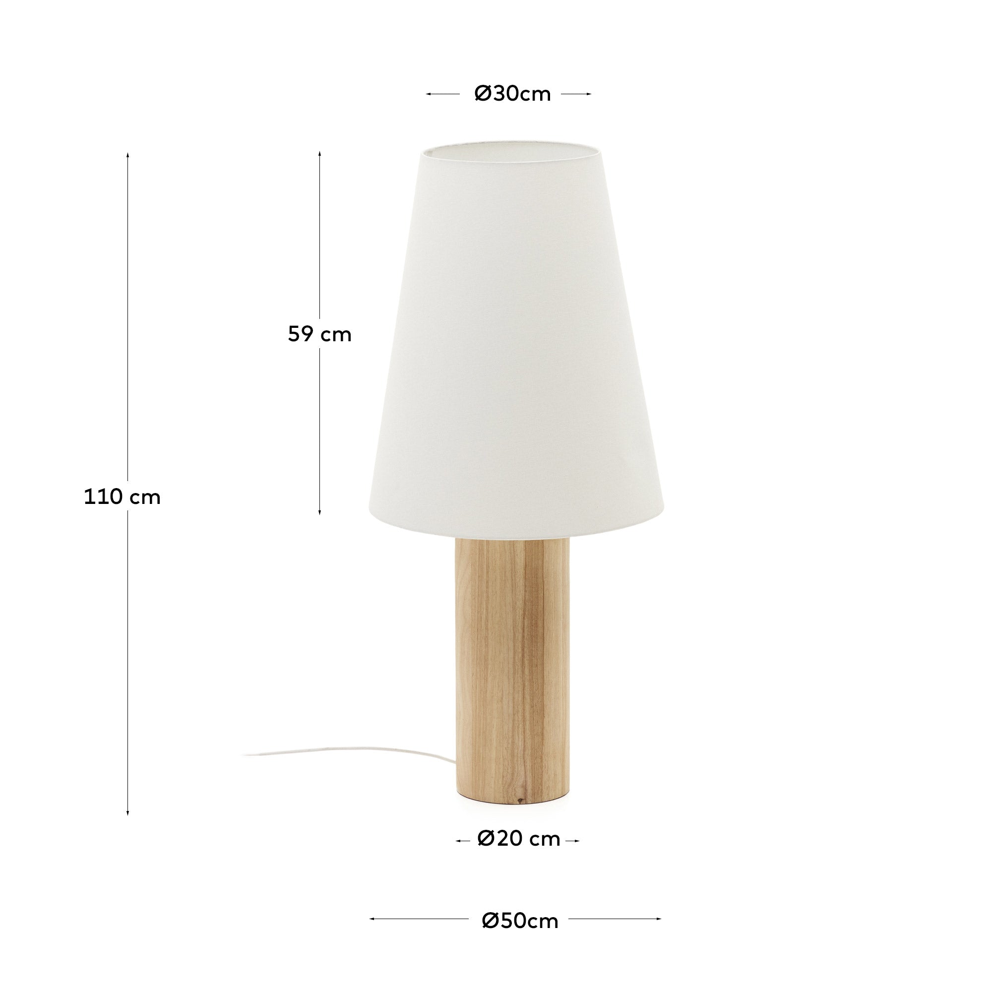 Marga floor lamp in solid wood with natural finish - Measurements