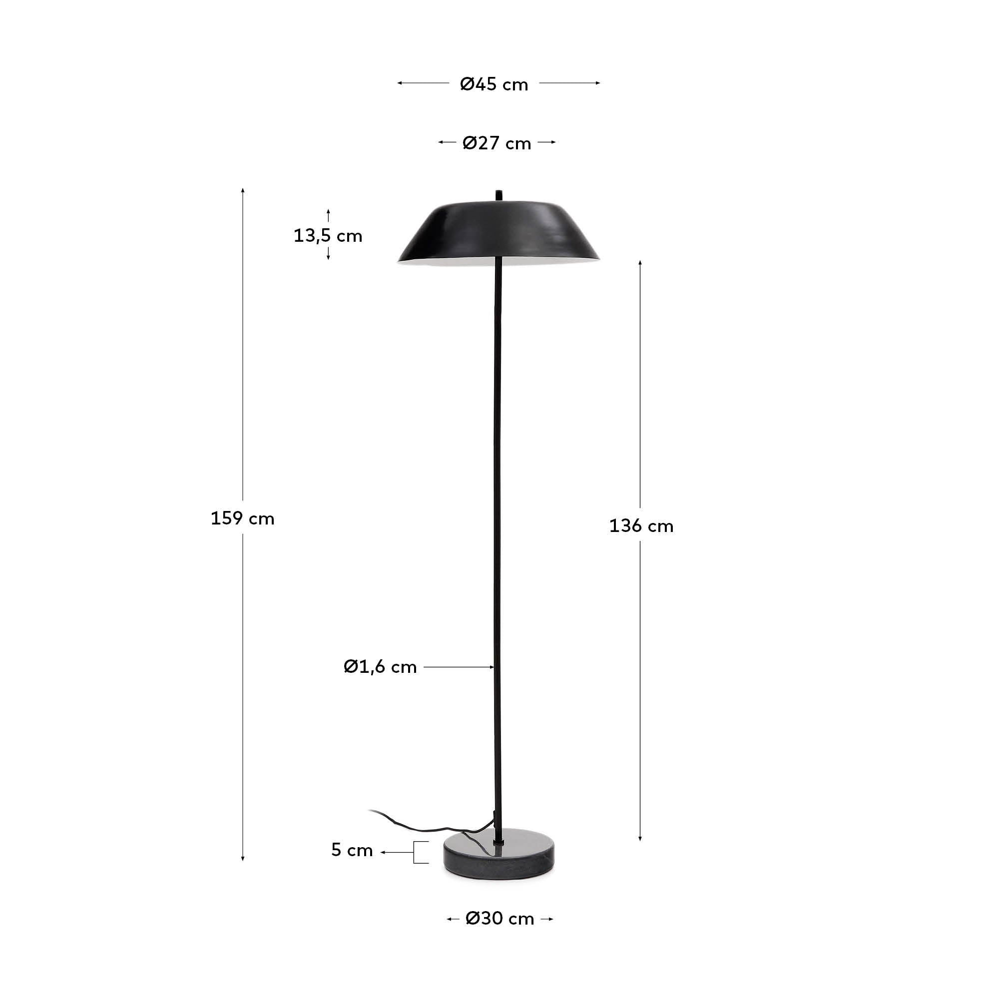 Sayra floor lamp made of black marble and metal in a black painted finish - Measurements