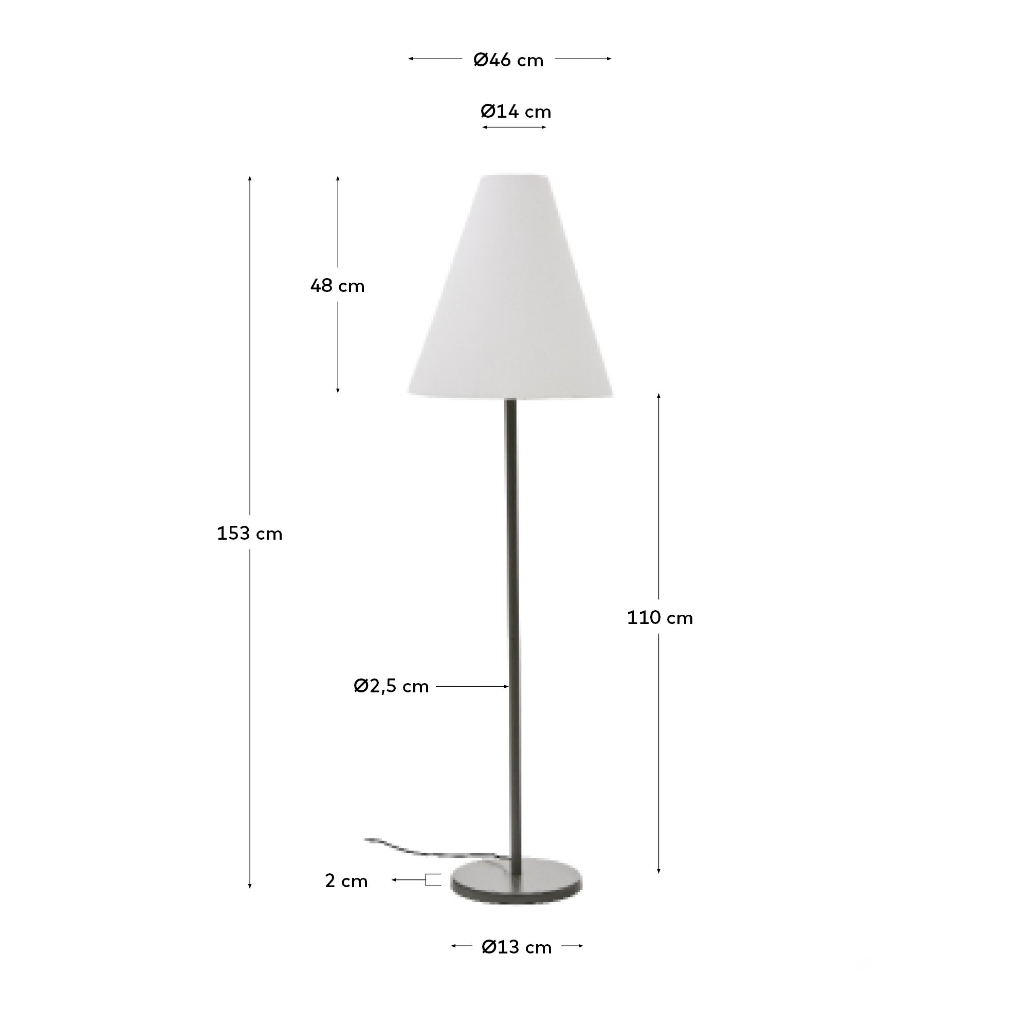 Navat floor lamp with a metal base in a green painted finish - Measurements