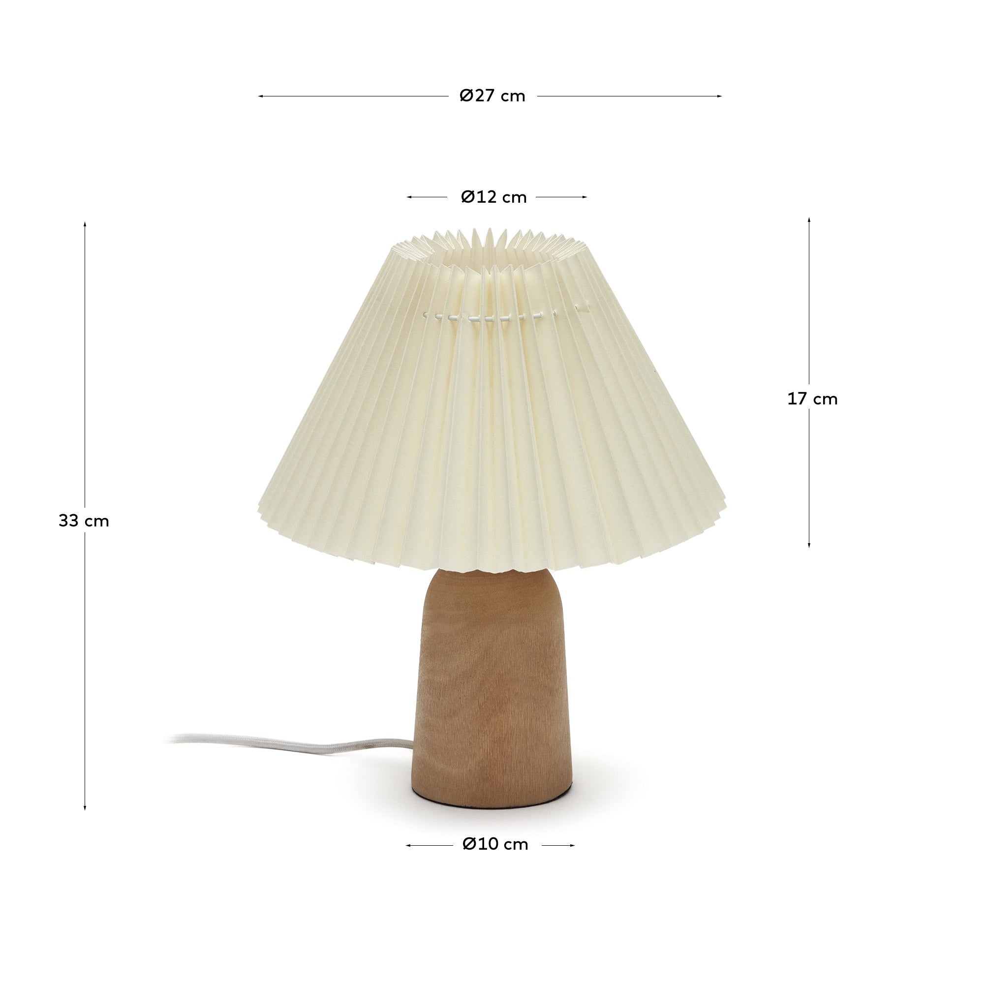 Benicarlo table lamp in wood with a natural, beige finish - Measurements