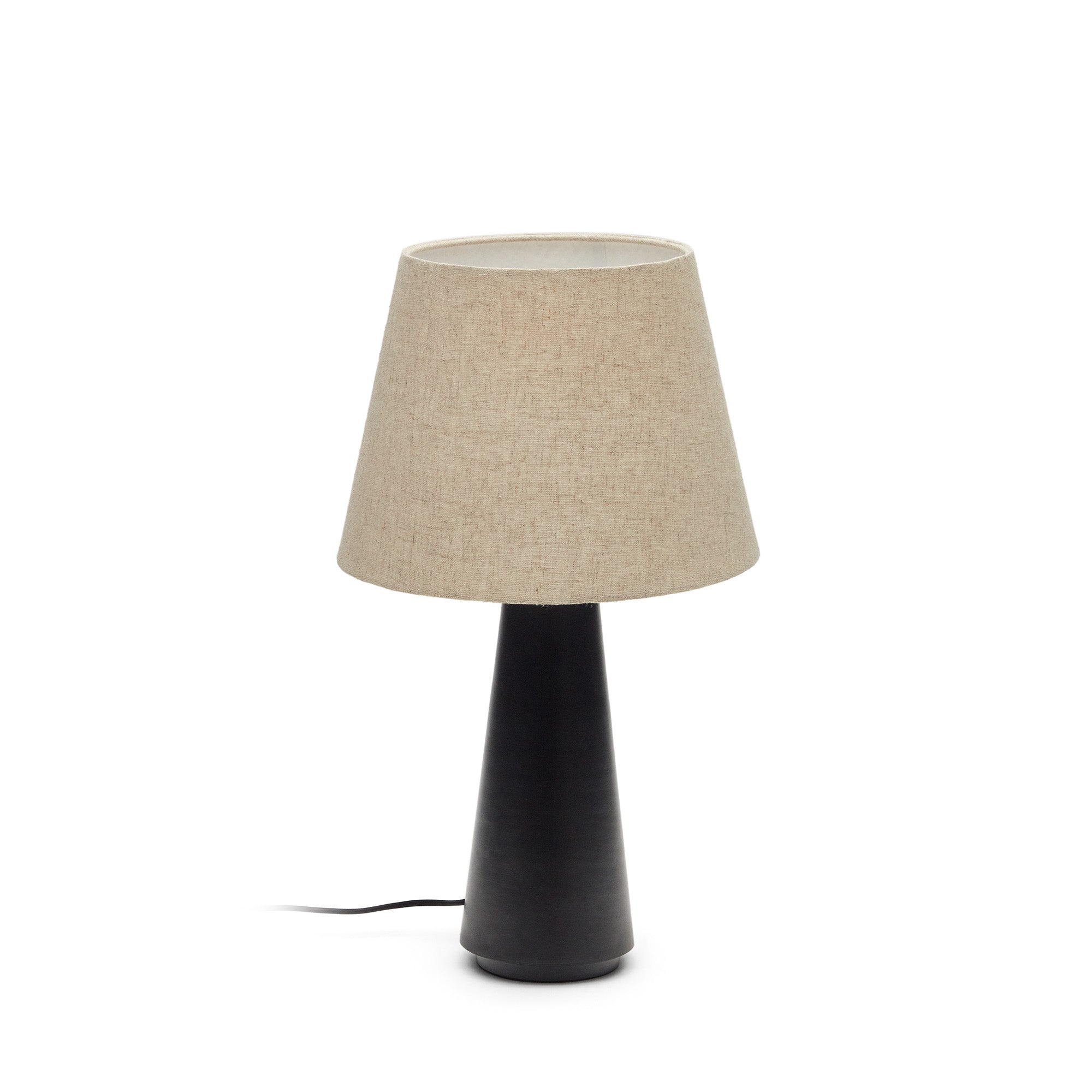 Torrent metal table lamp with black painted finish and linen shade - Product Image