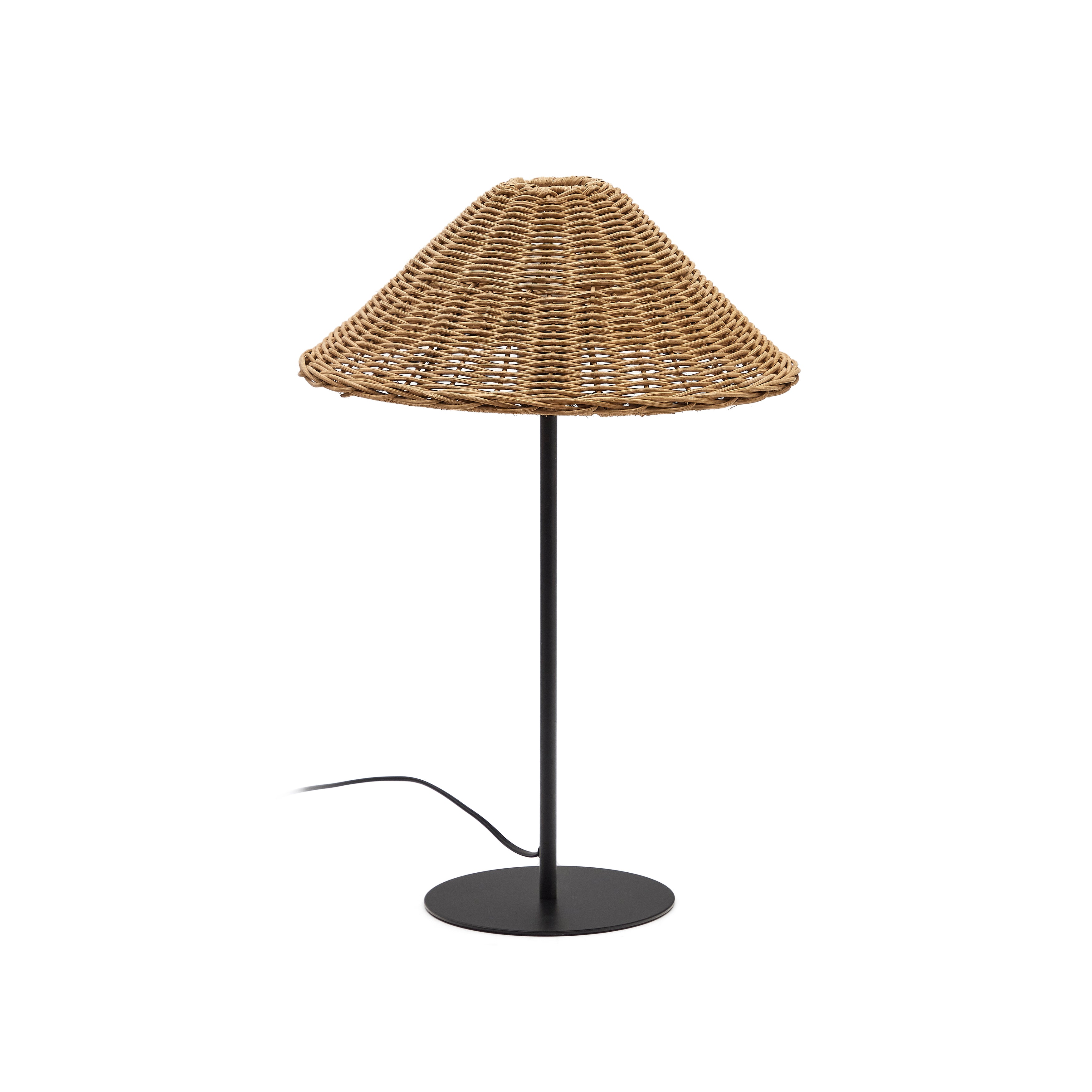 Urania table lamp in rattan and metal with black painted finished - Product Image