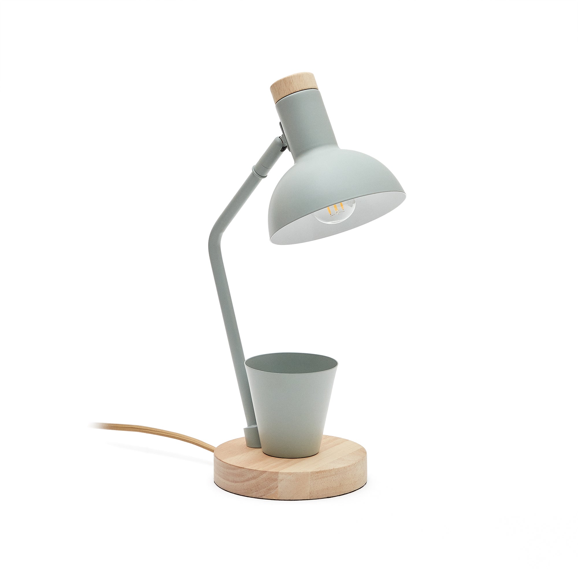 Katia desk lamp in wood and green metal - Product Image