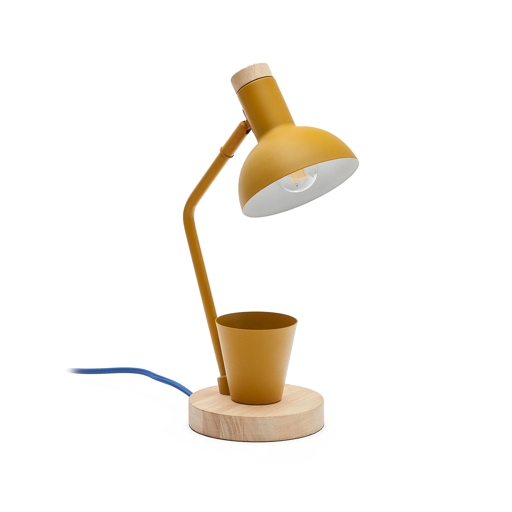 Katia desk lamp in wood and mustard metal - Product Image