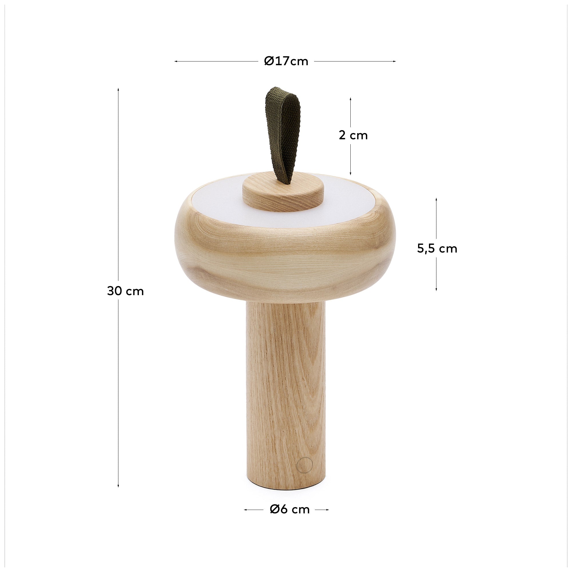 Luba solid ash portable table lamp with green cotton handle - Measurements
