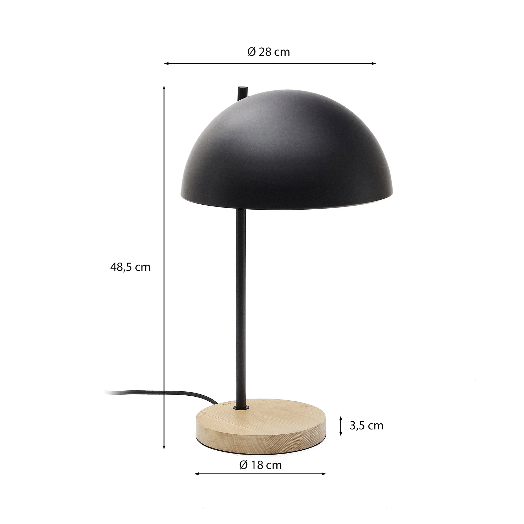 Catlar ash wood and metal table lamp in a black painted finish - Measurements