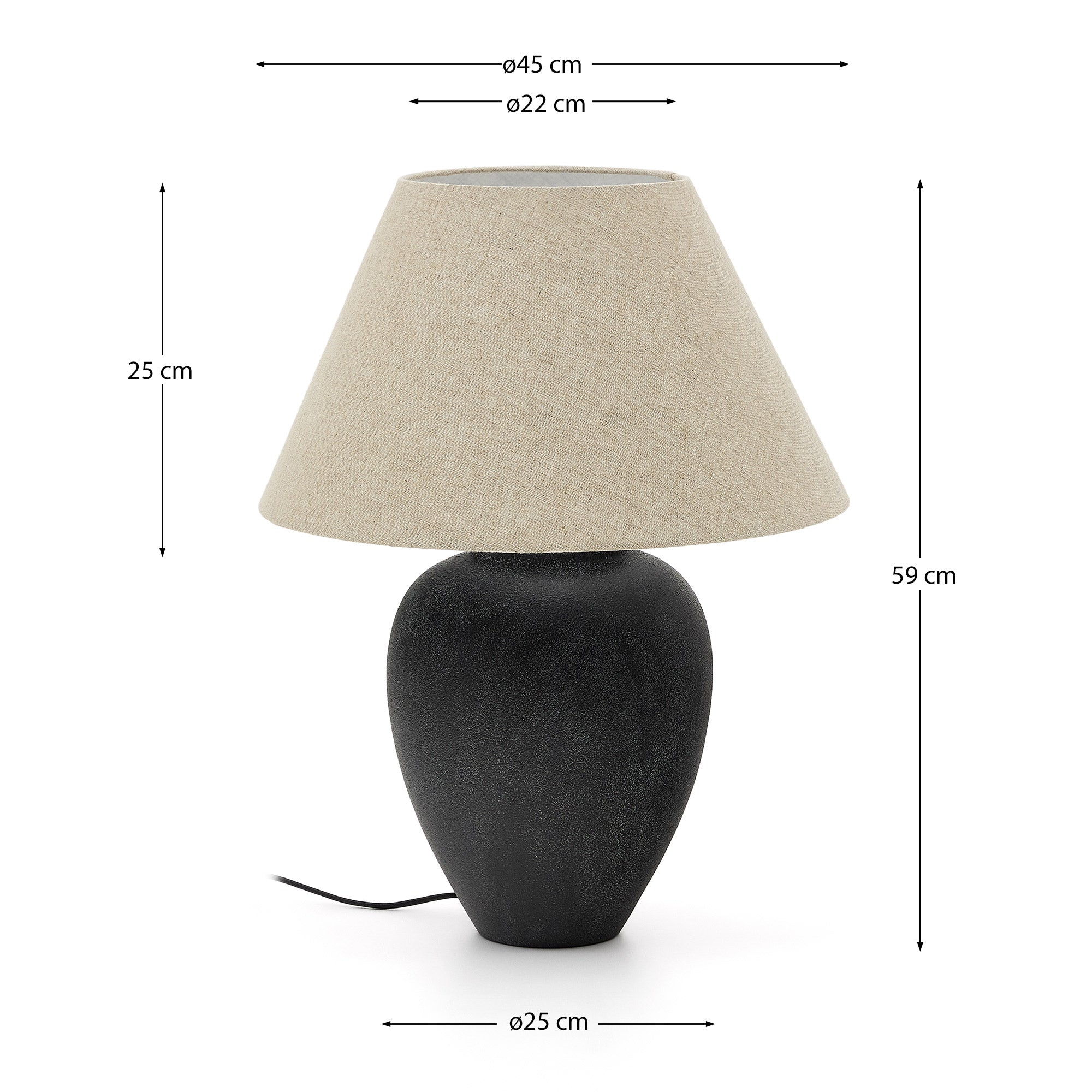 Mercadal ceramic table lamp in a black finish - Measurements