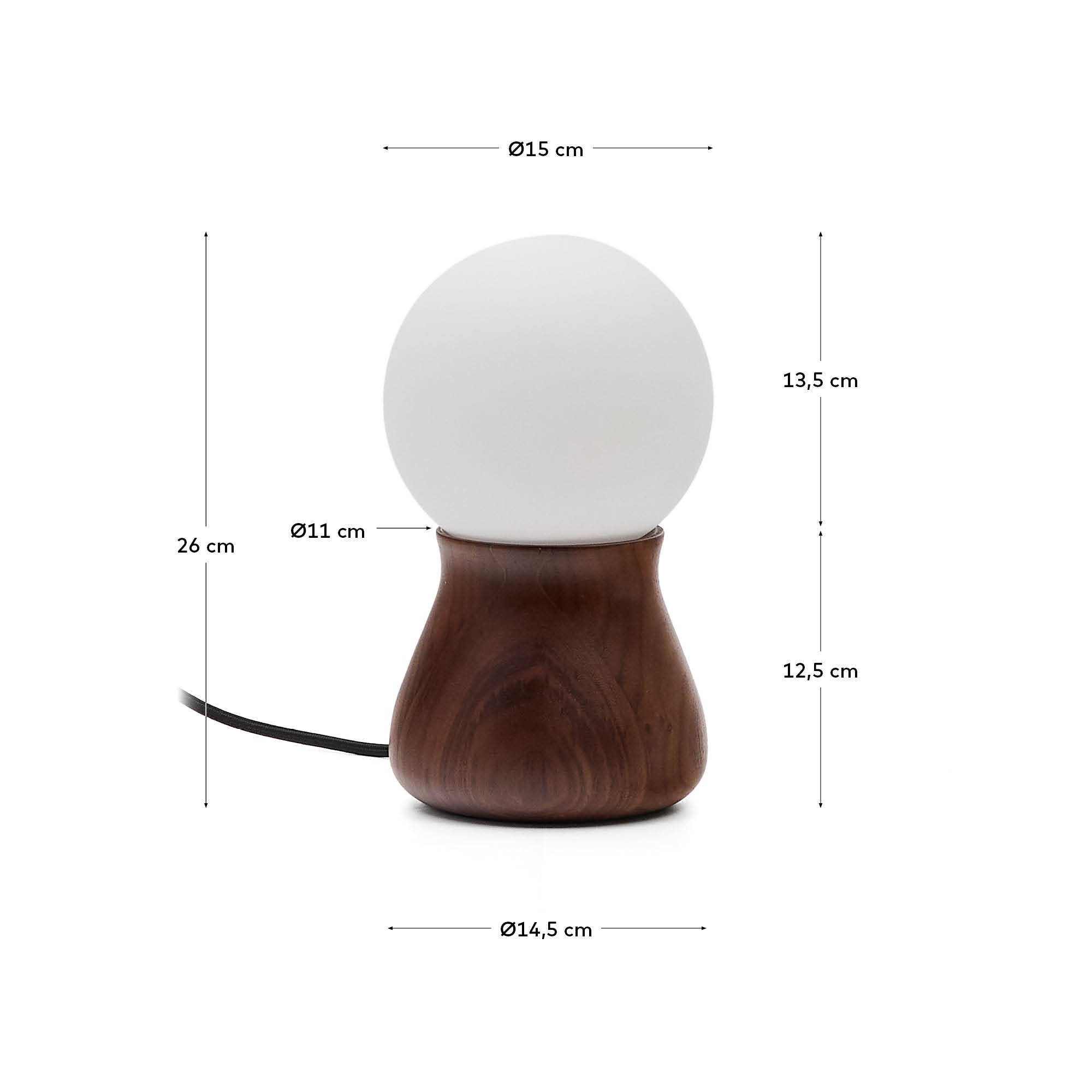 Okeni table lamp made of walnut veneer and glass - Measurements
