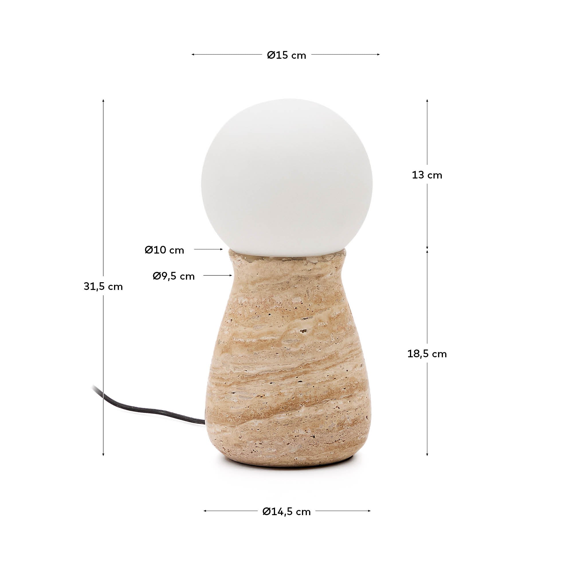 Okeni table lamp made of travertine and glass - Measurements