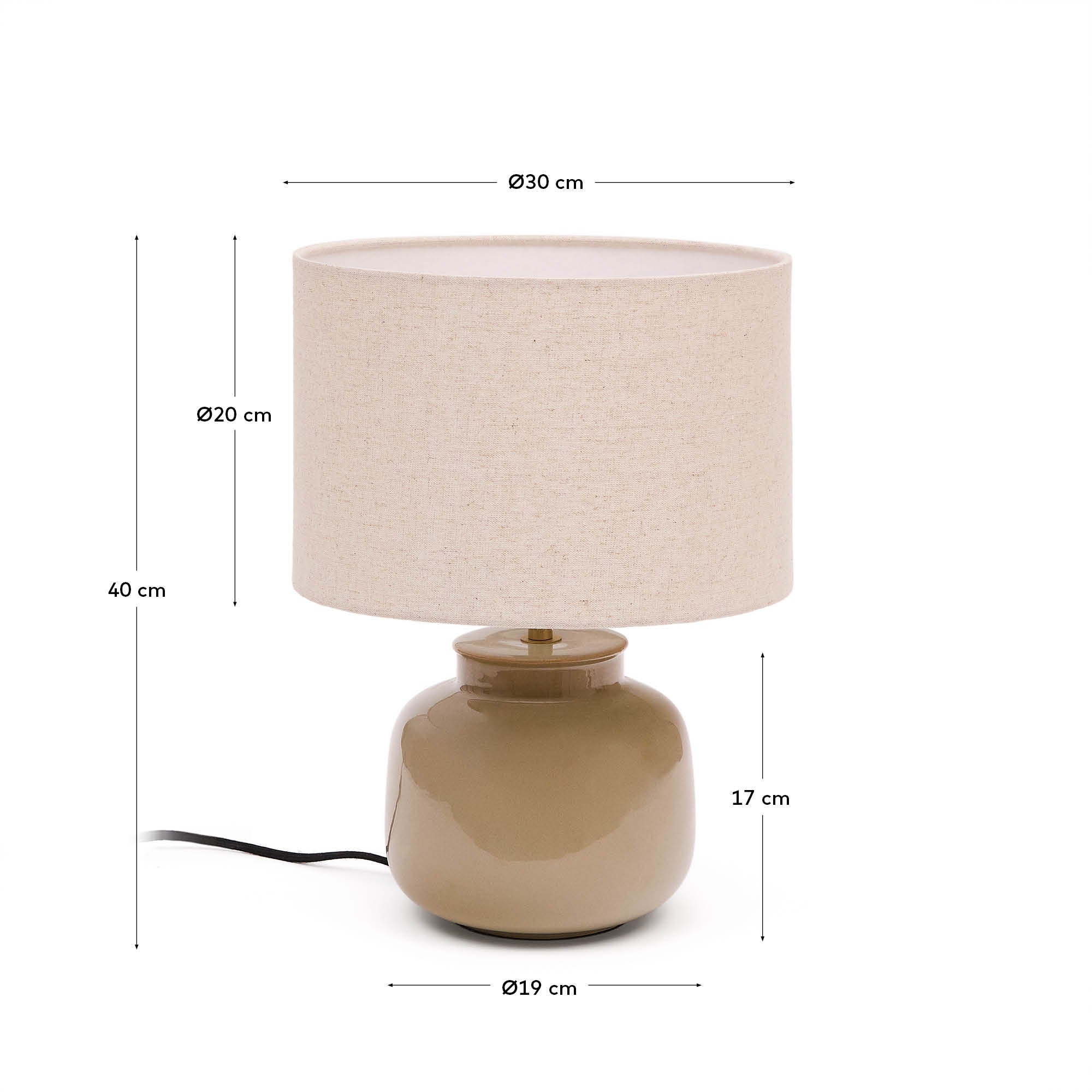 Tay green ceramic and beige linen table lamp - Measurements