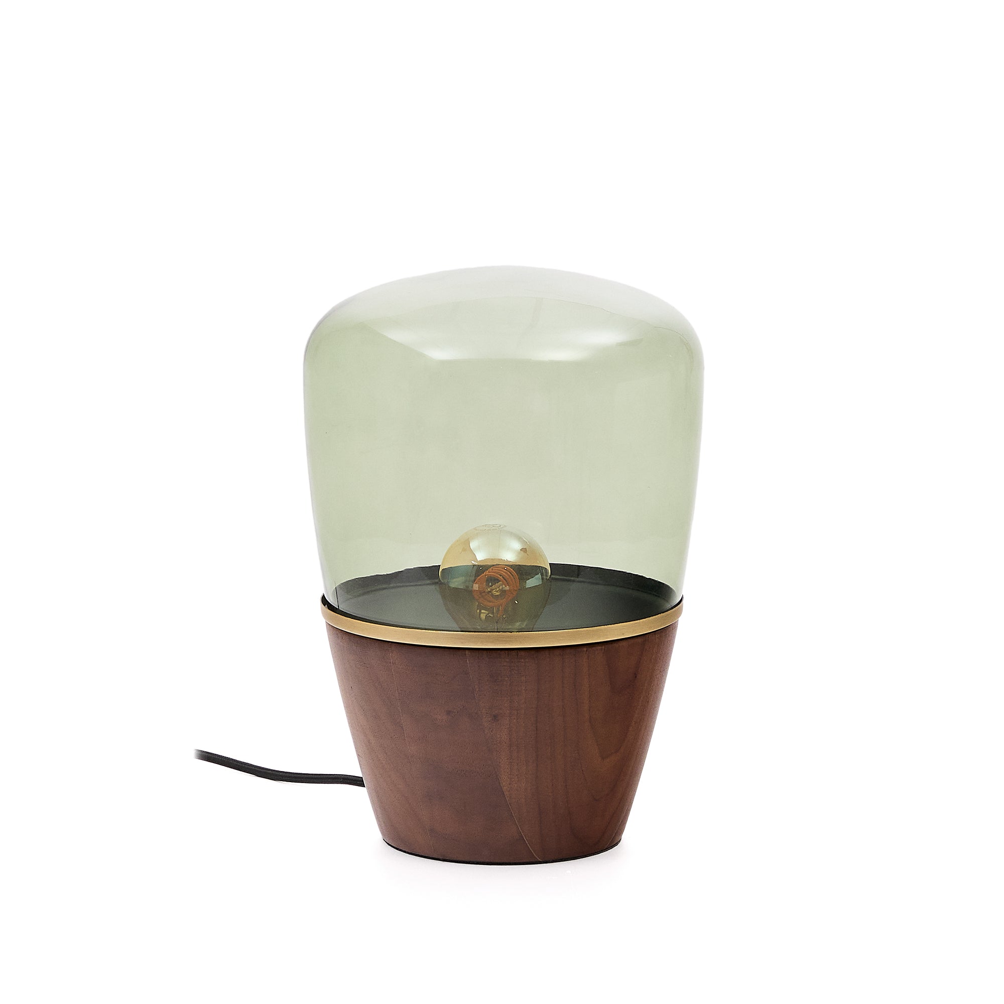 Silex table lamp made of walnut veneer and green glass - Product Image
