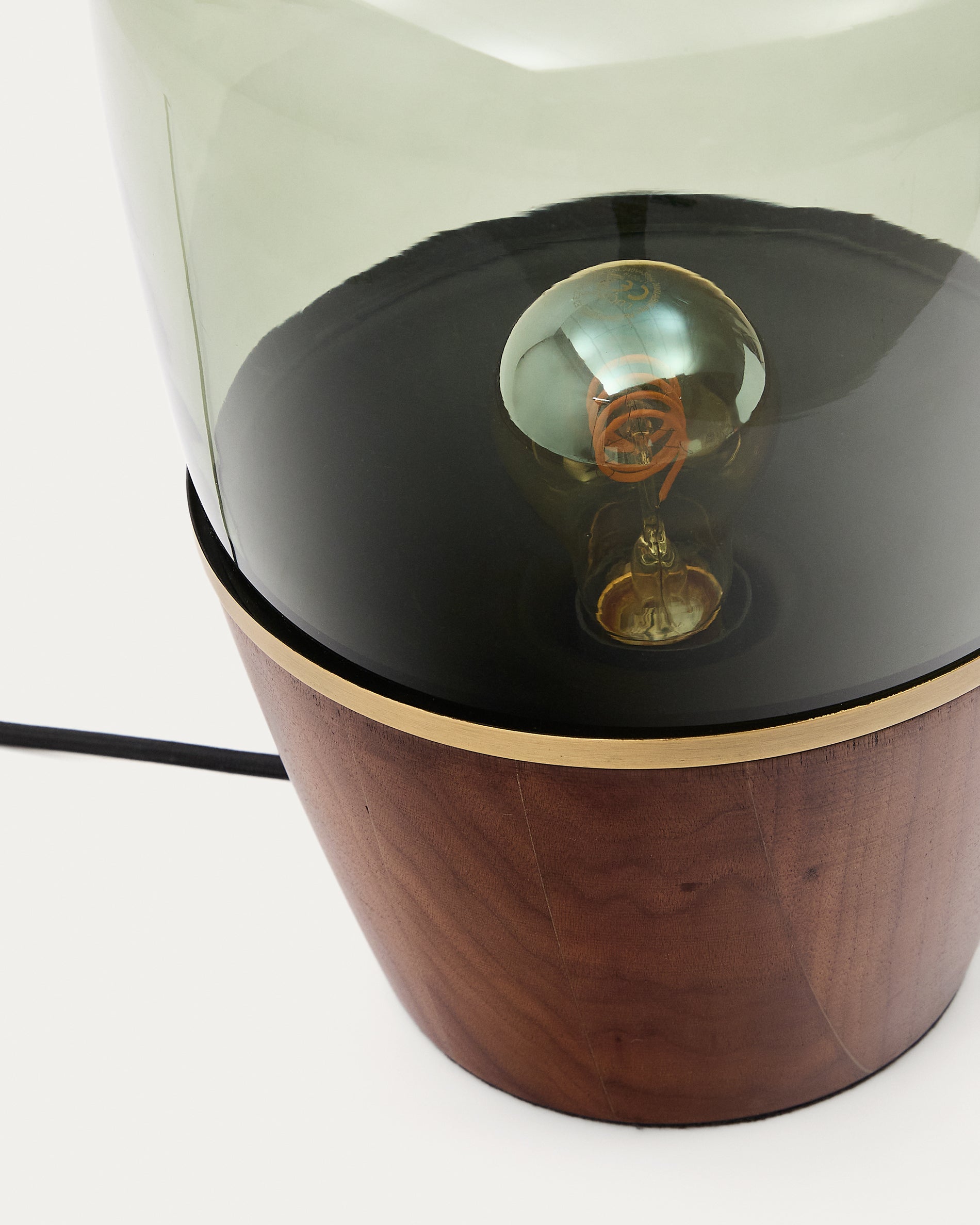 Silex table lamp made of walnut veneer and green glass - Detail