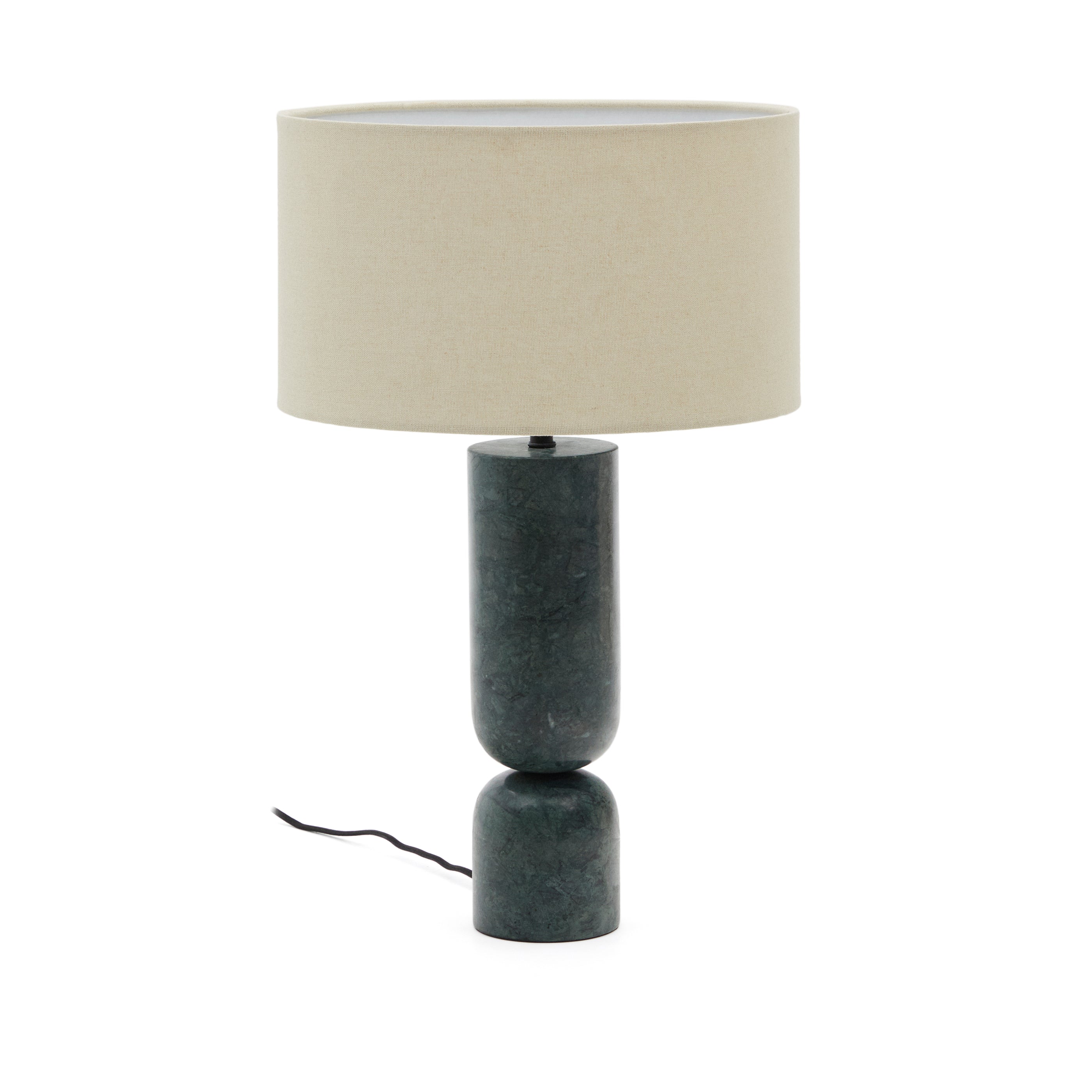 Vex table lamp in green marble with a grey linen shade - Product Image