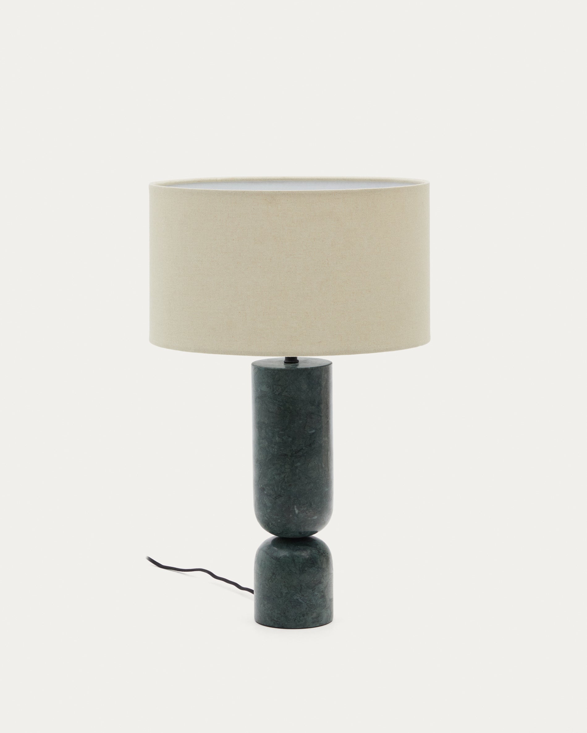 Vex table lamp in green marble with a grey linen shade - Product View