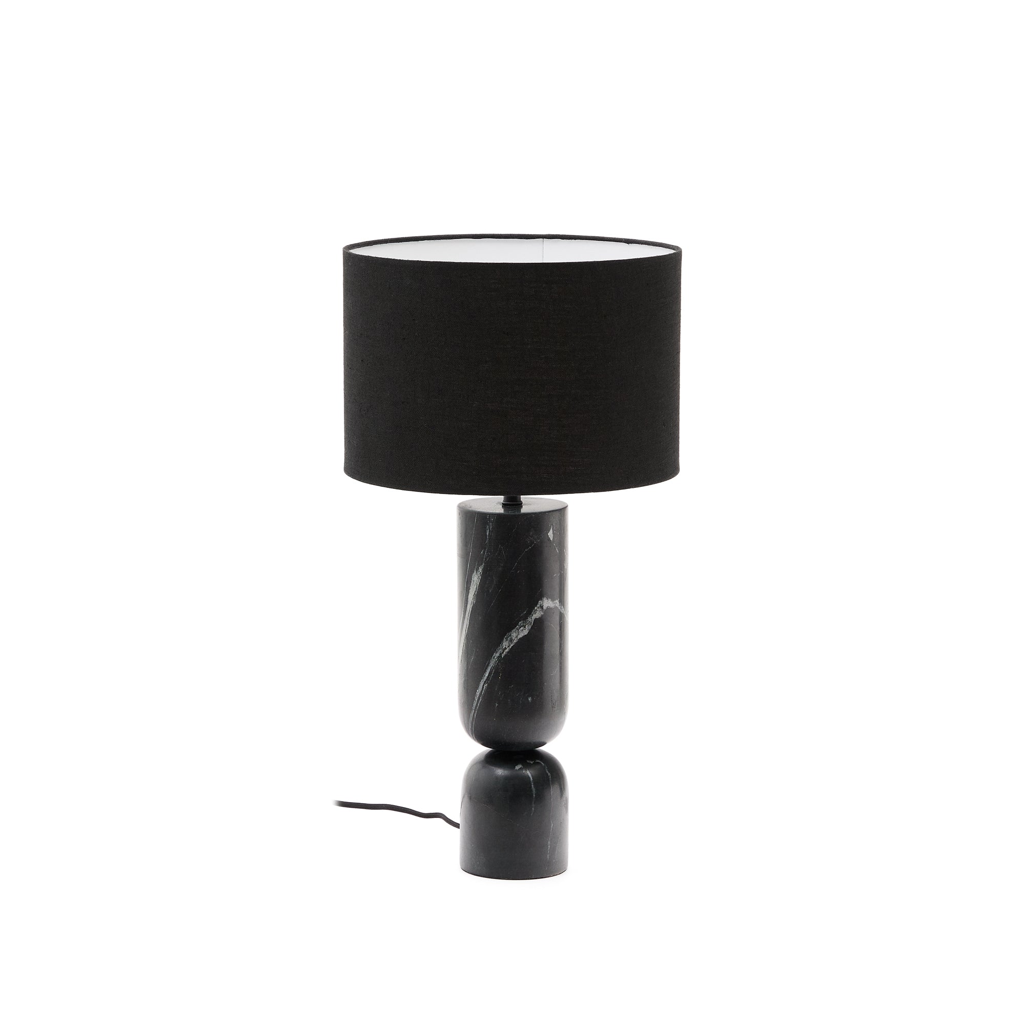 Vex table lamp in black marble with a black linen shade - Product Image
