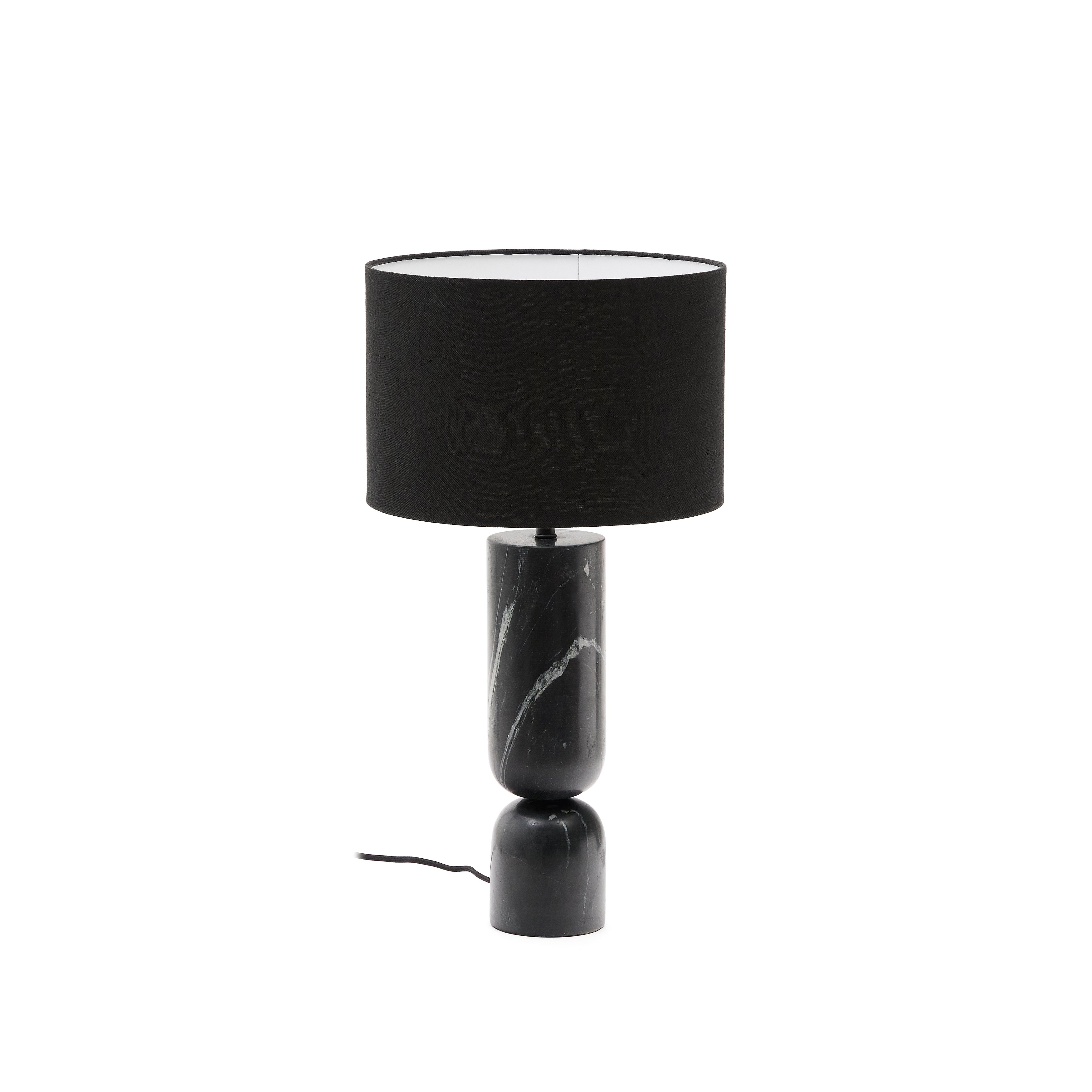Vex table lamp in black marble with a black linen shade - Product Image