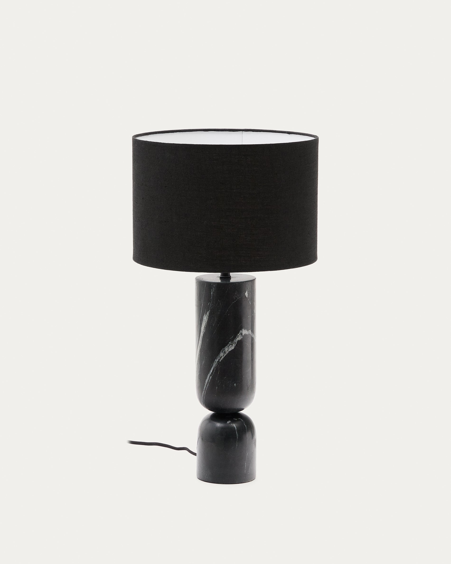 Vex table lamp in black marble with a black linen shade - Product View