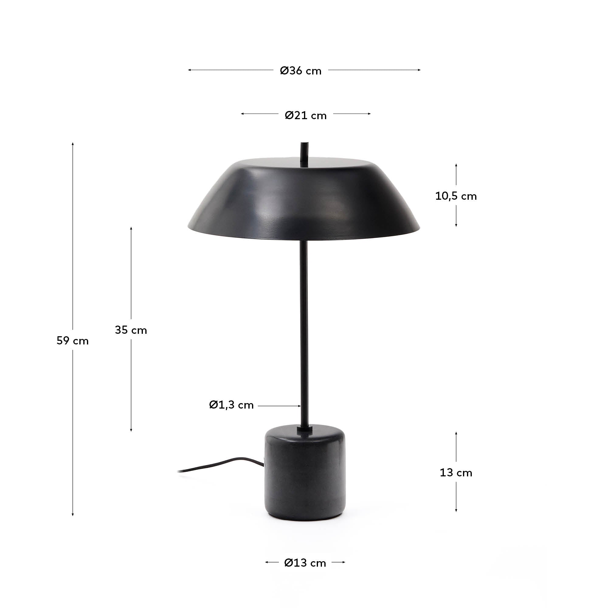 Sayra table lamp made of black marble and metal in a black painted finish - Measurements