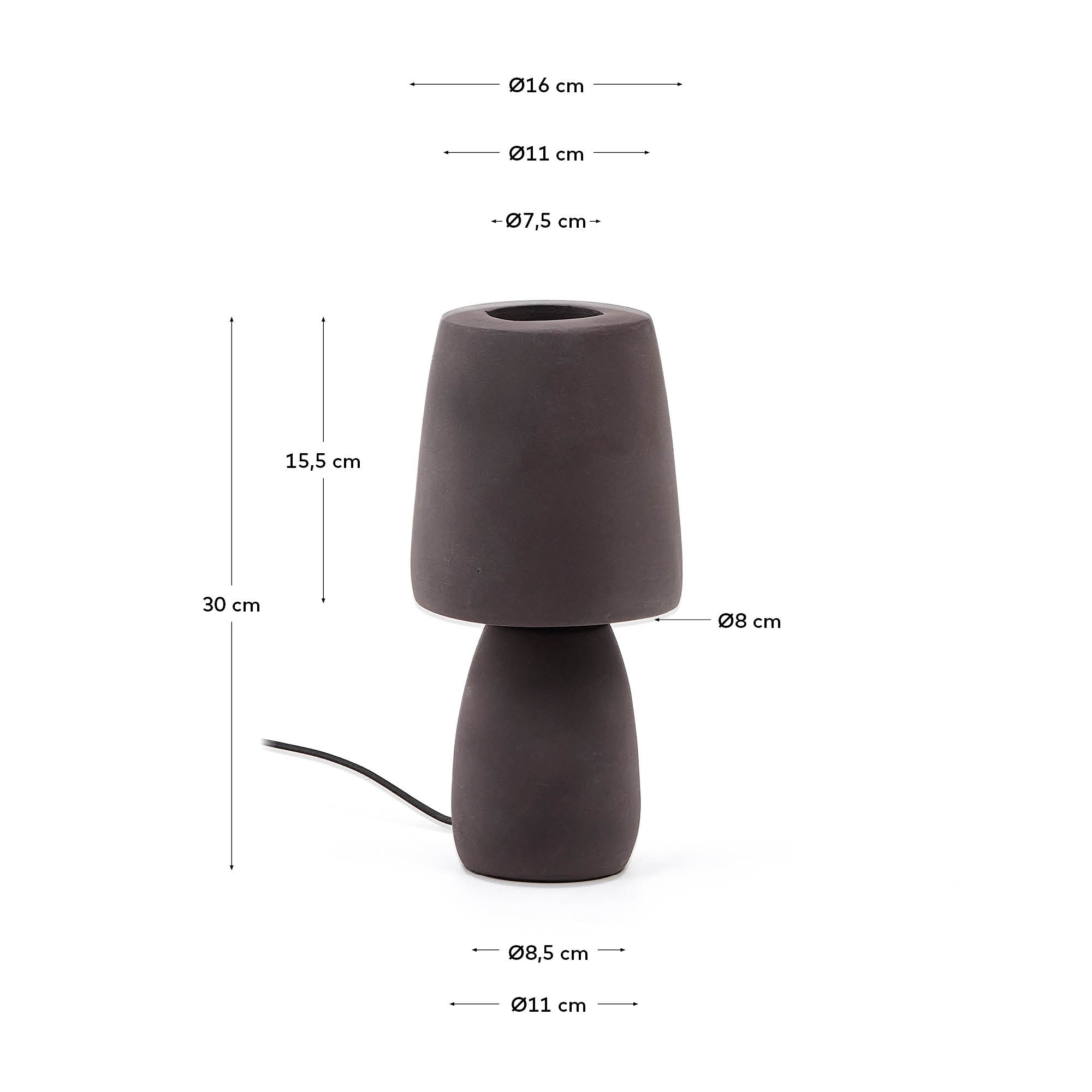 Tandy brown terracotta table lamp - Measurements