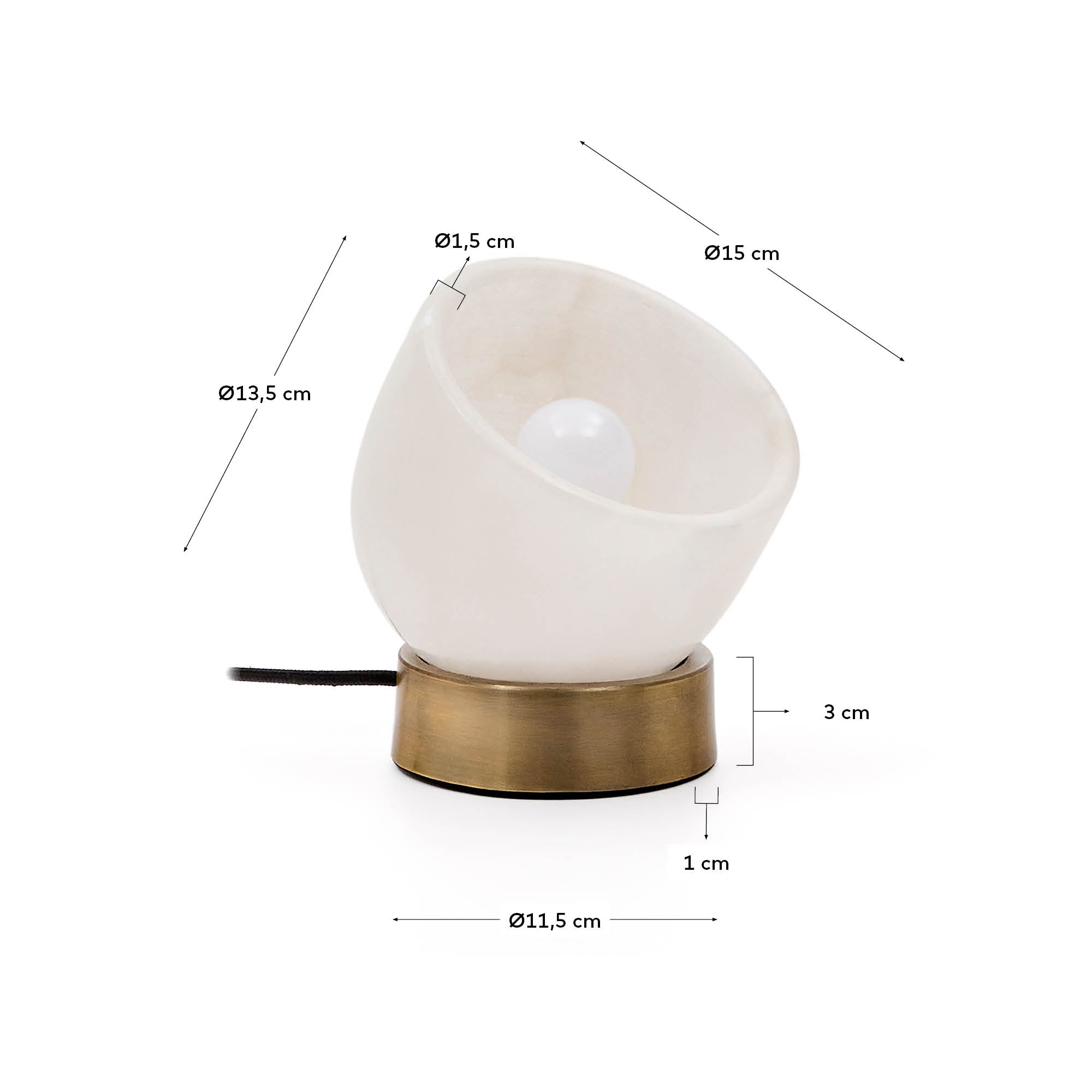 Shenli table lamp in alabaster and metal with a brass finish - Measurements