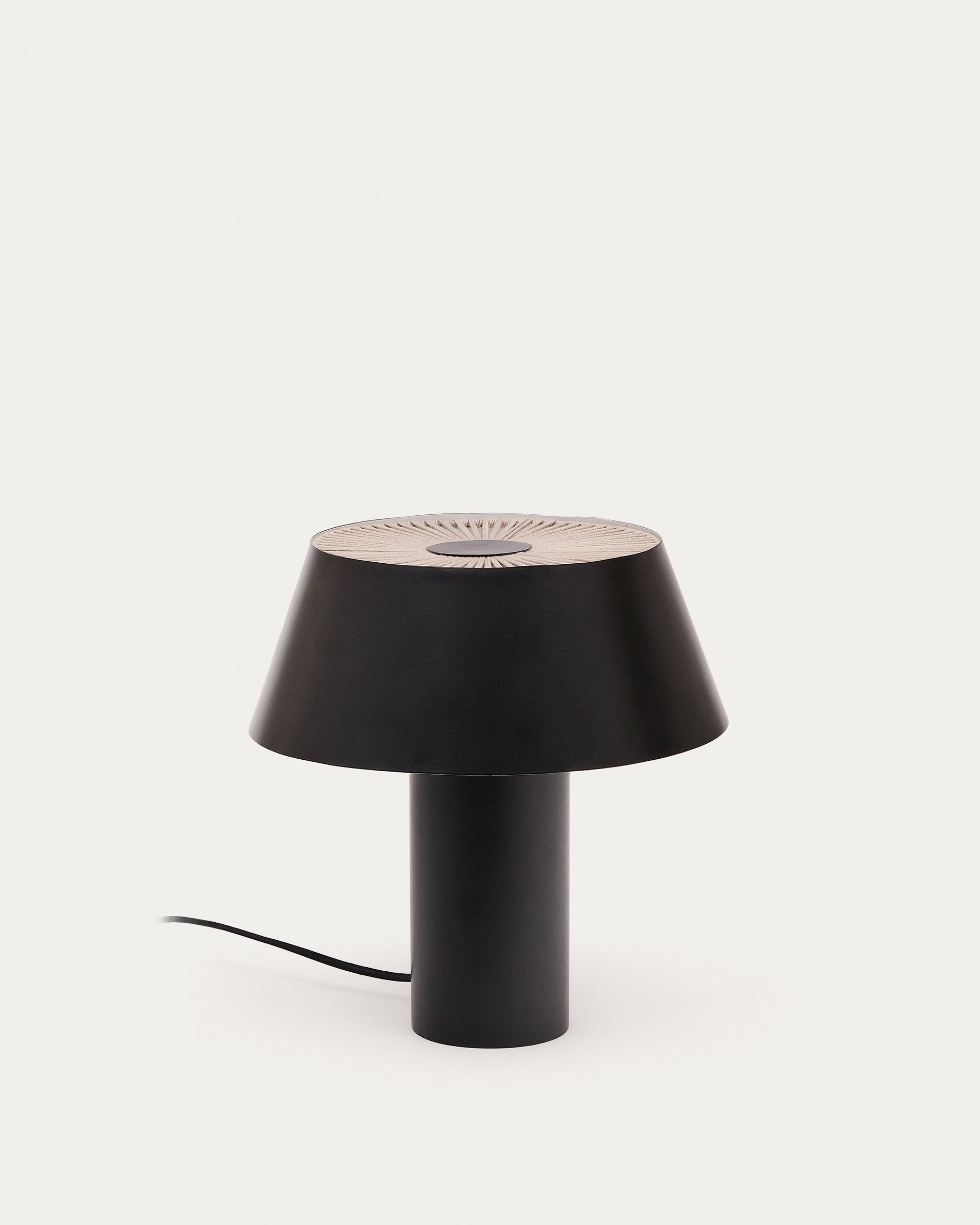 Ancare table lamp in black metal and beige rope cord - Product View