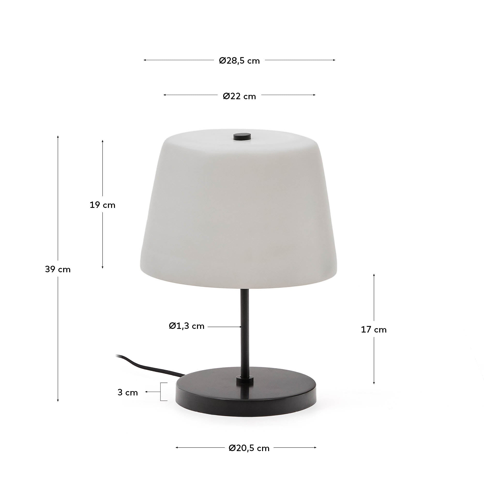 Nefar table lamp made of glazed glass and zinc - Measurements