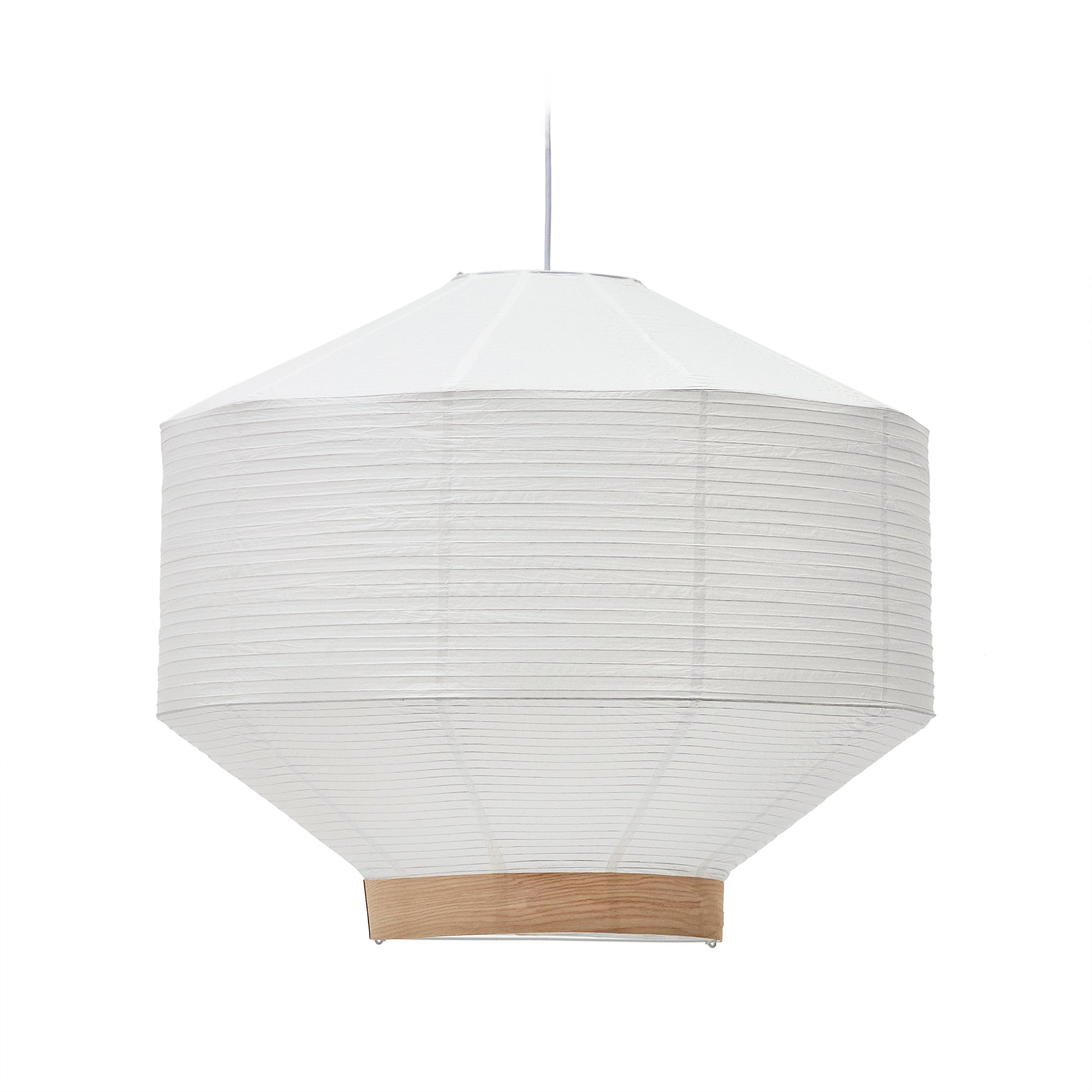 Hila ceiling lamp screen in white paper with natural wood veneer Ø 80 cm - Product Image