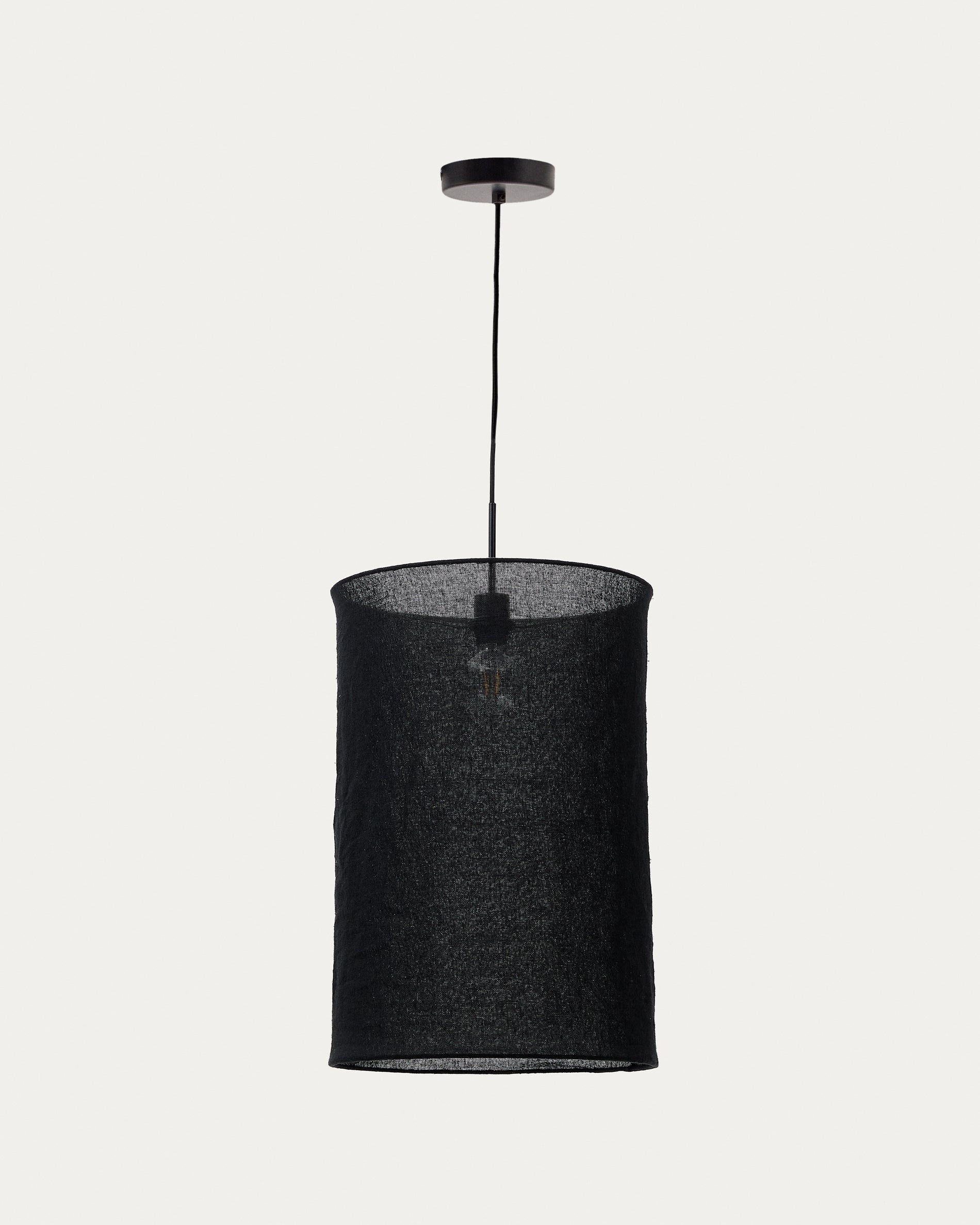 Mariela linen ceiling lampshade with black finish Ø 40 x 60 cm