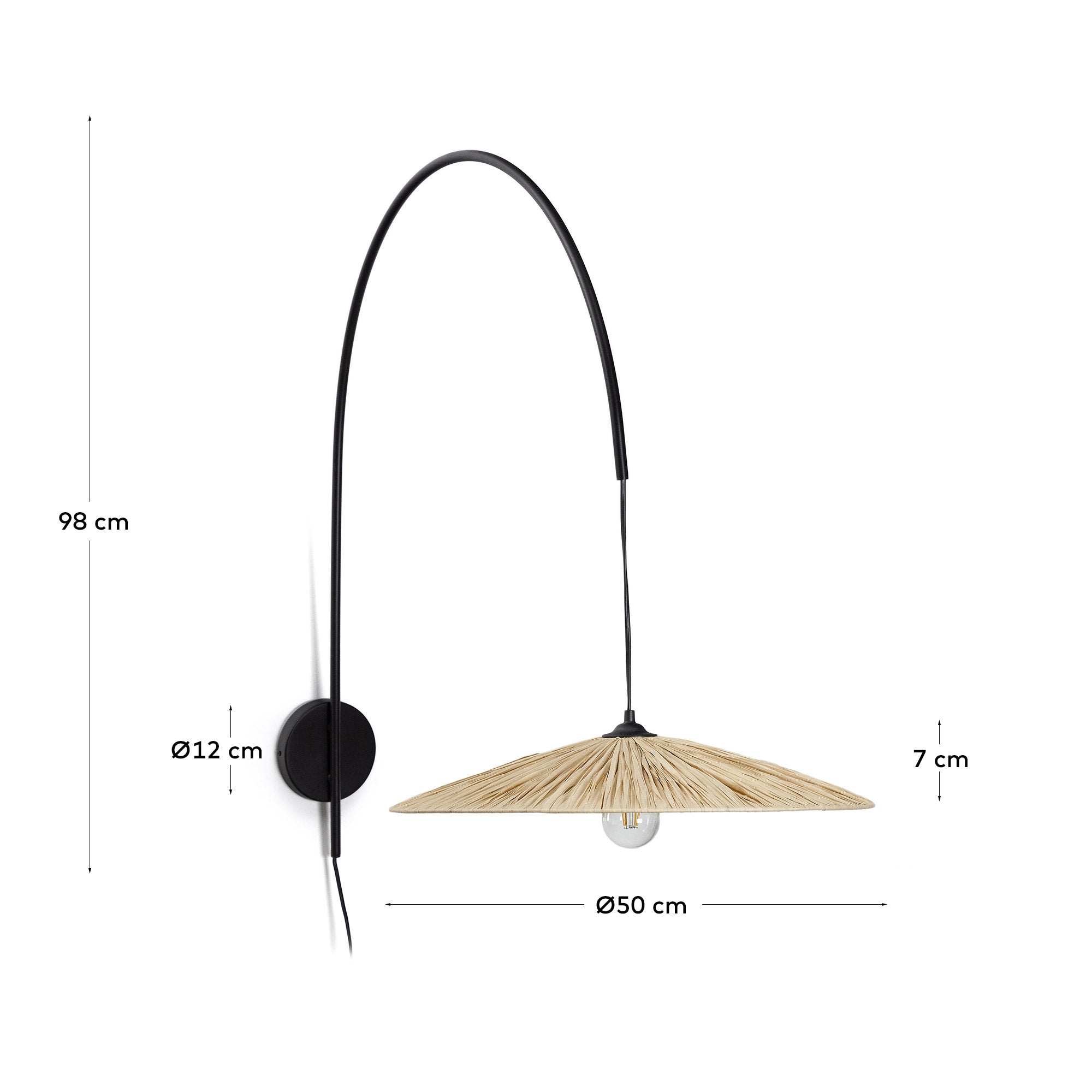 Rosella wall lamp in natural raffia - Measurements