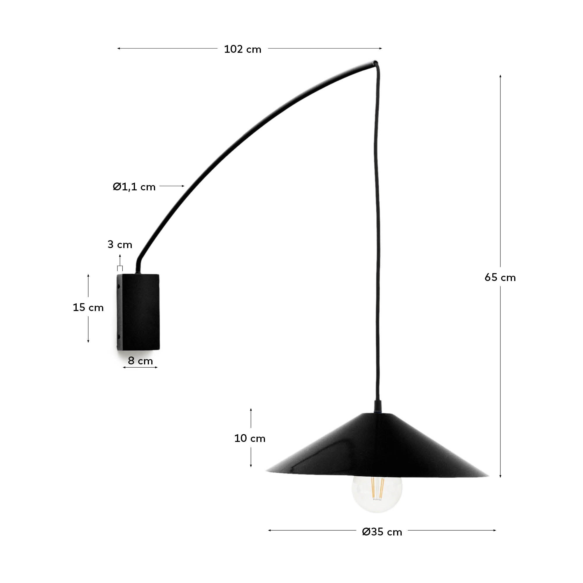 Kally wall lamp in a black painted finish - Measurements