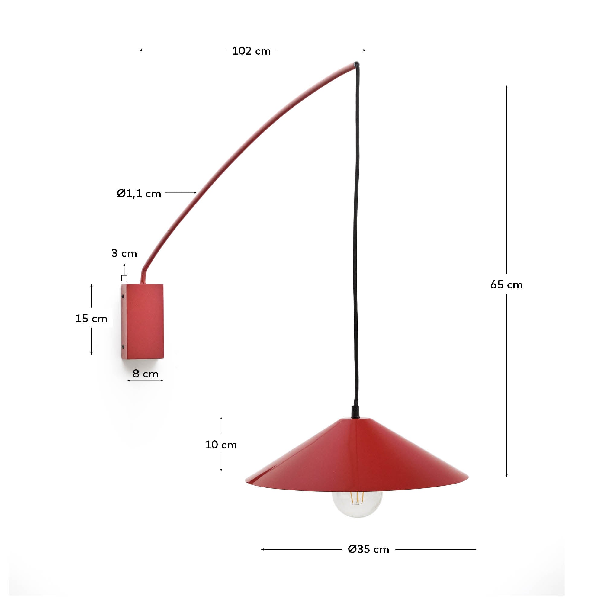 Kally wall lamp in a red painted finish - Measurements