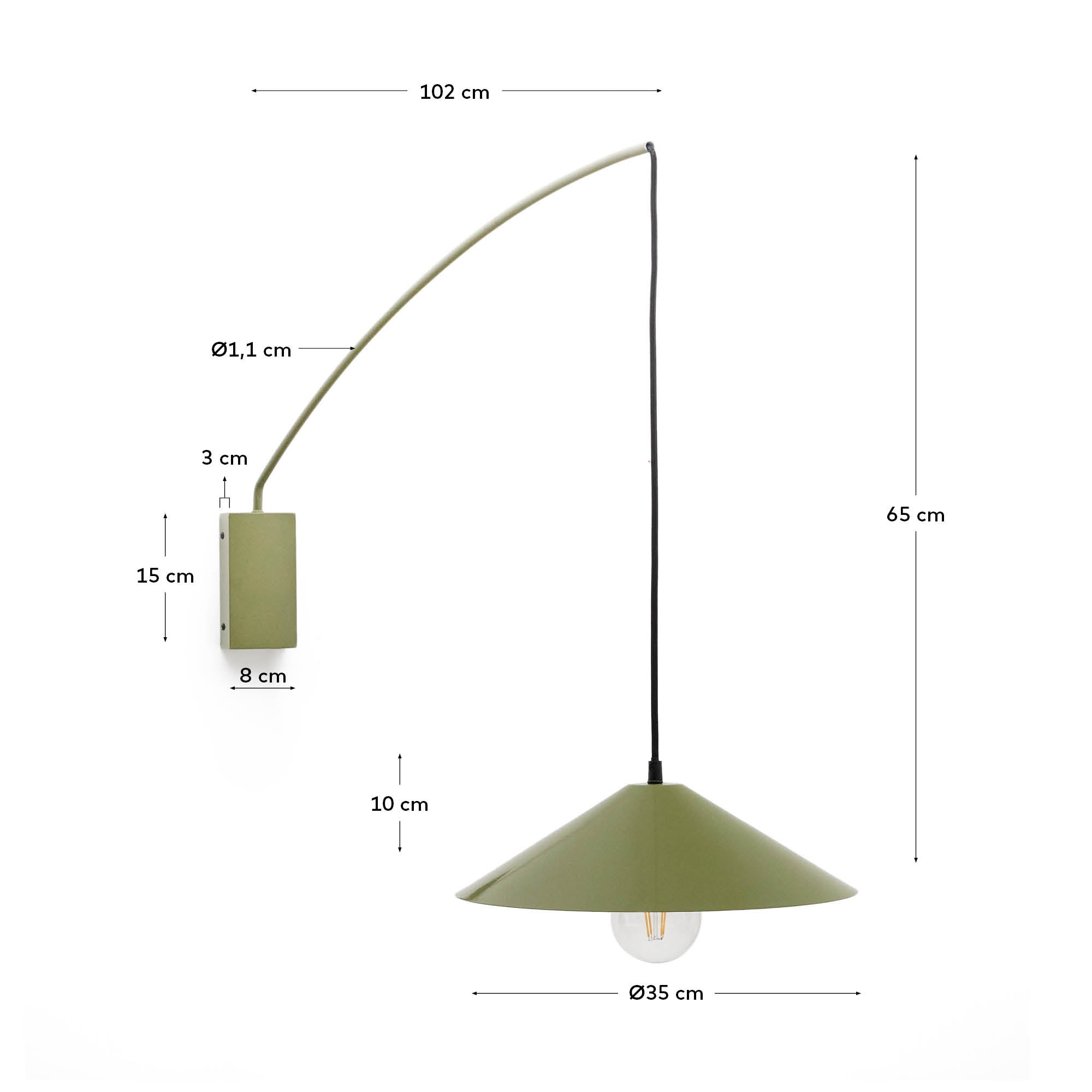 Kally wall lamp in a green painted finish - Measurements