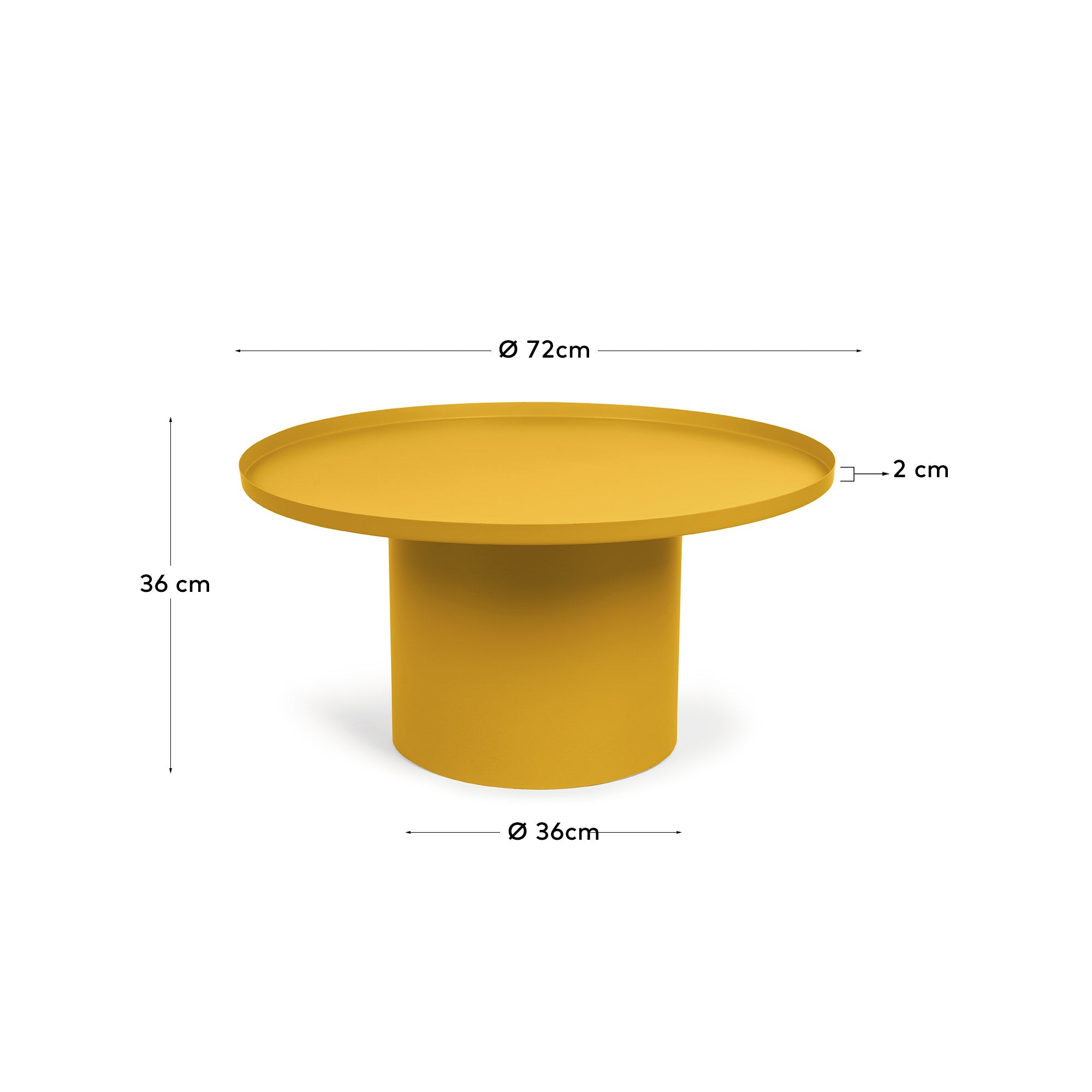 Fleksa round coffee table in mustard metal, Ø 72 cm - Measurements
